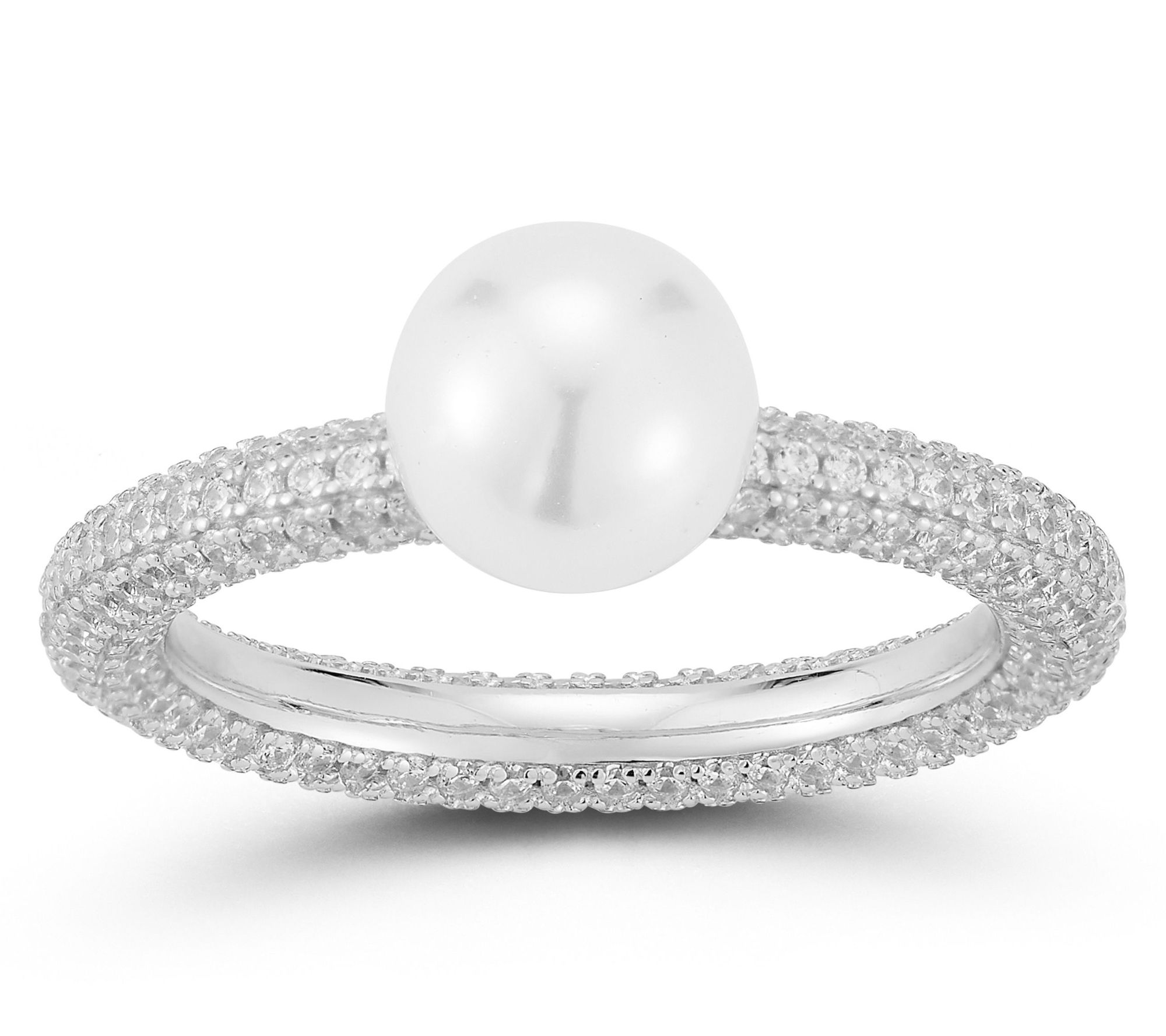 Rachel Zoe Cultured Pearl Pave Cocktail Ring, Sterling