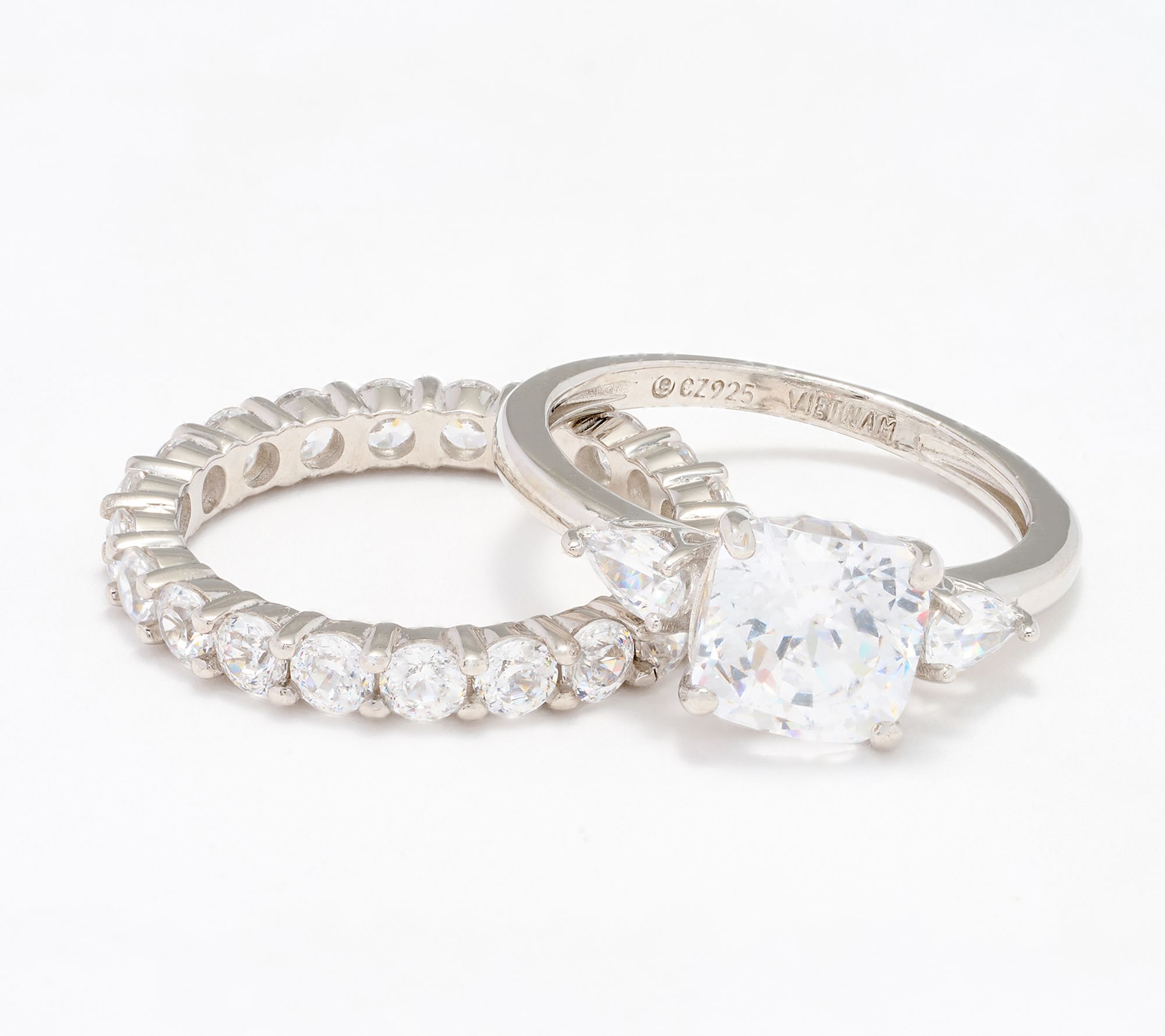 Diamonique Classics Princess Cut Ring Stack, Sterling Silver