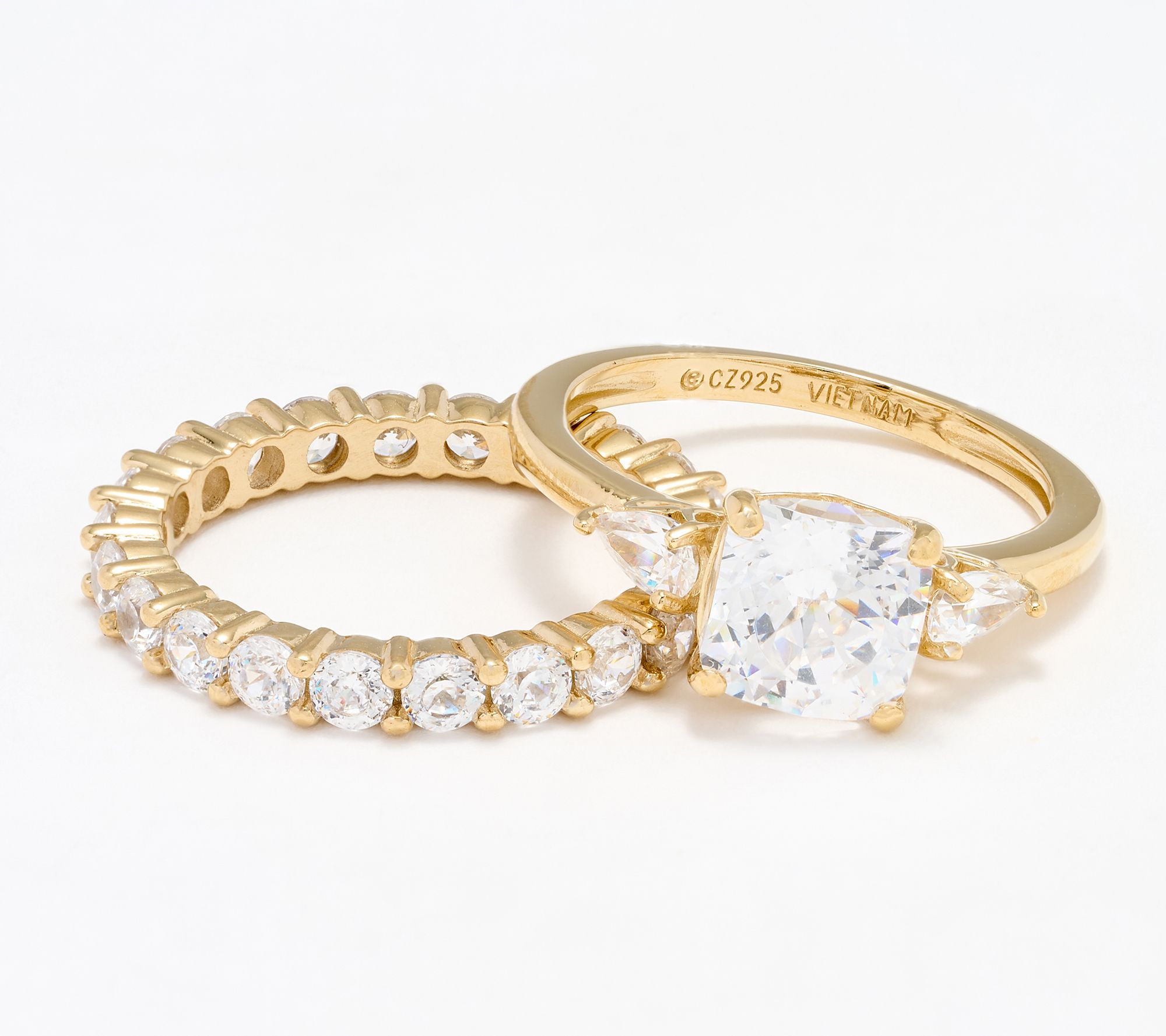 Diamonique Classics Princess Cut Ring Stack, Sterling Silver