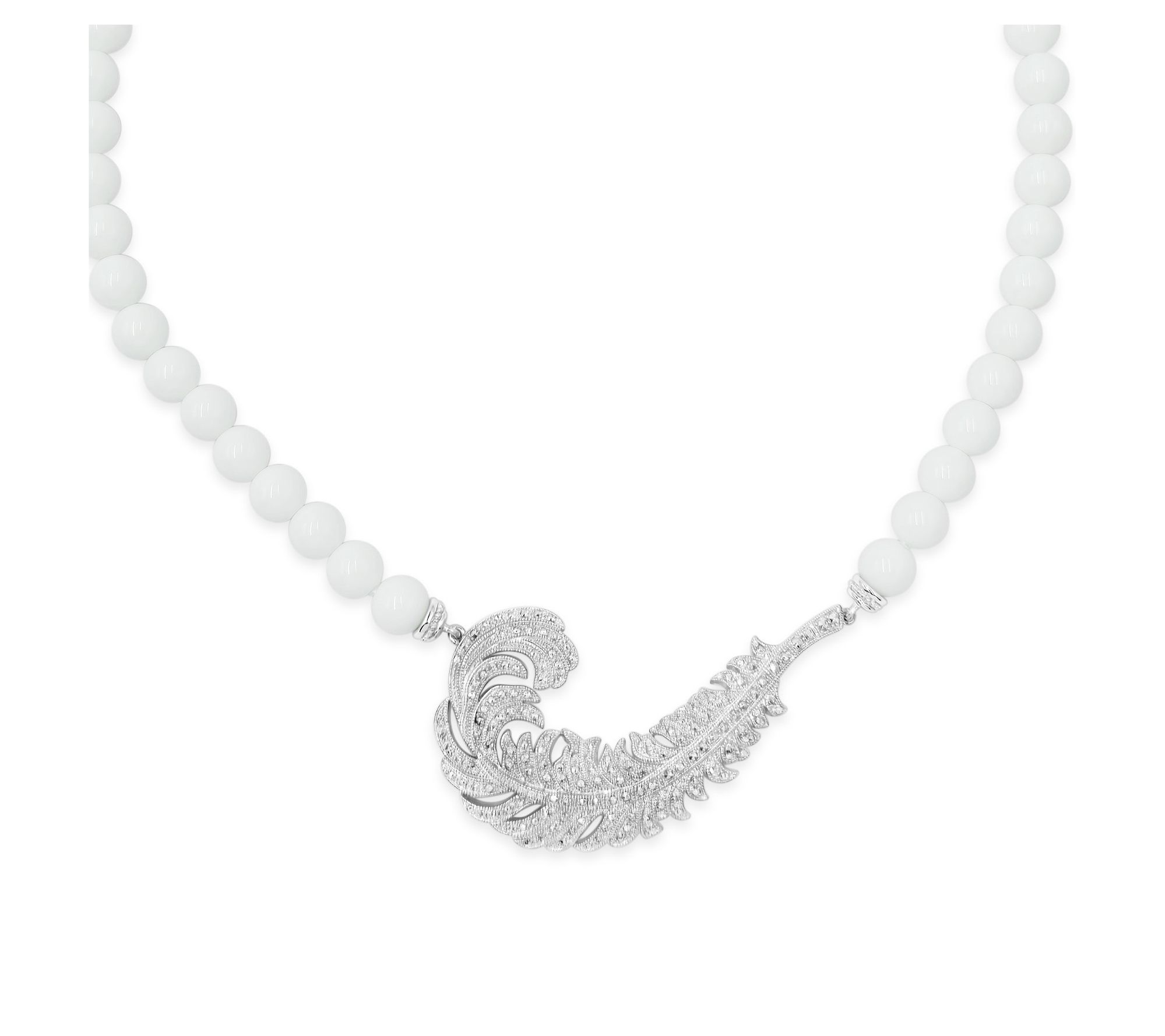 Dallas Prince Sterling Chrome Marcasite & AgateAngel Necklace