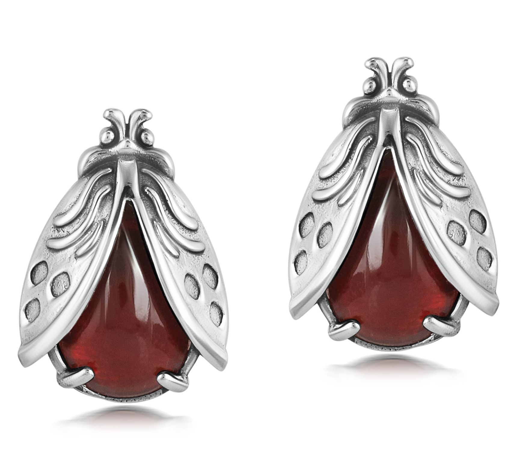 American West Sterling Ladybug Gemstone Stud Earrings