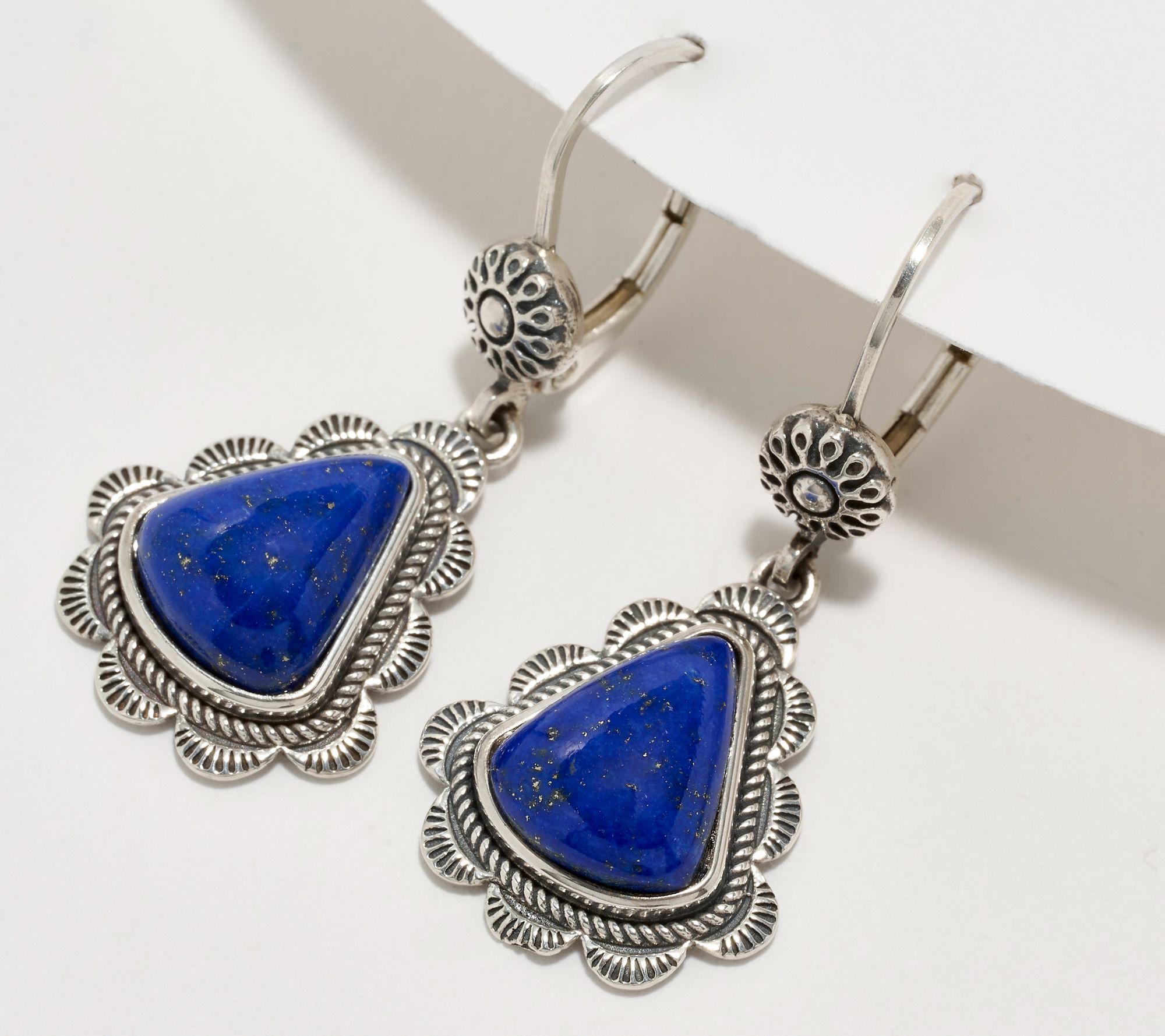 American West Sterling Silver Triangle Gemstone & ScallopEarrings