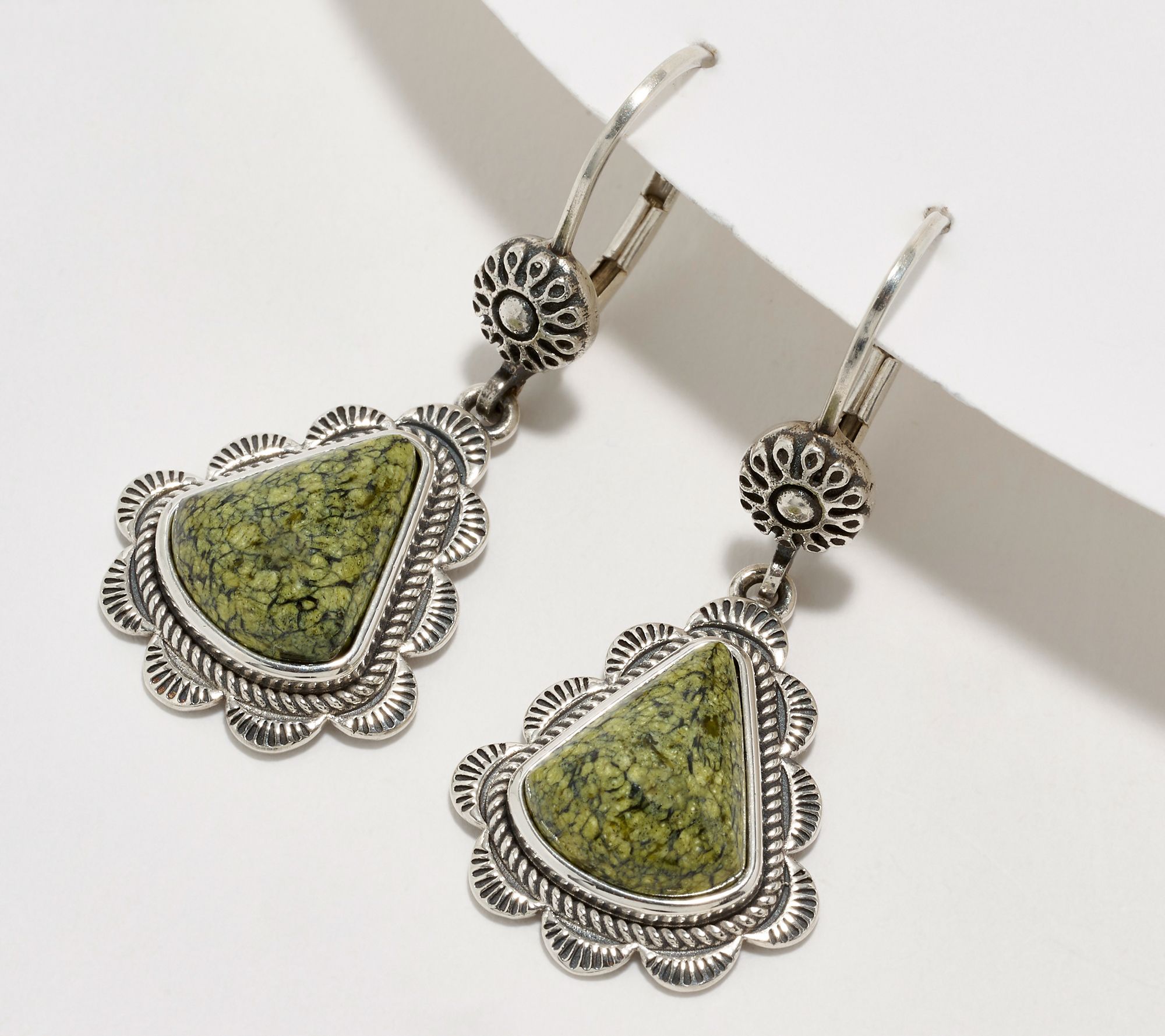 American West Sterling Silver Triangle Gemstone & ScallopEarrings