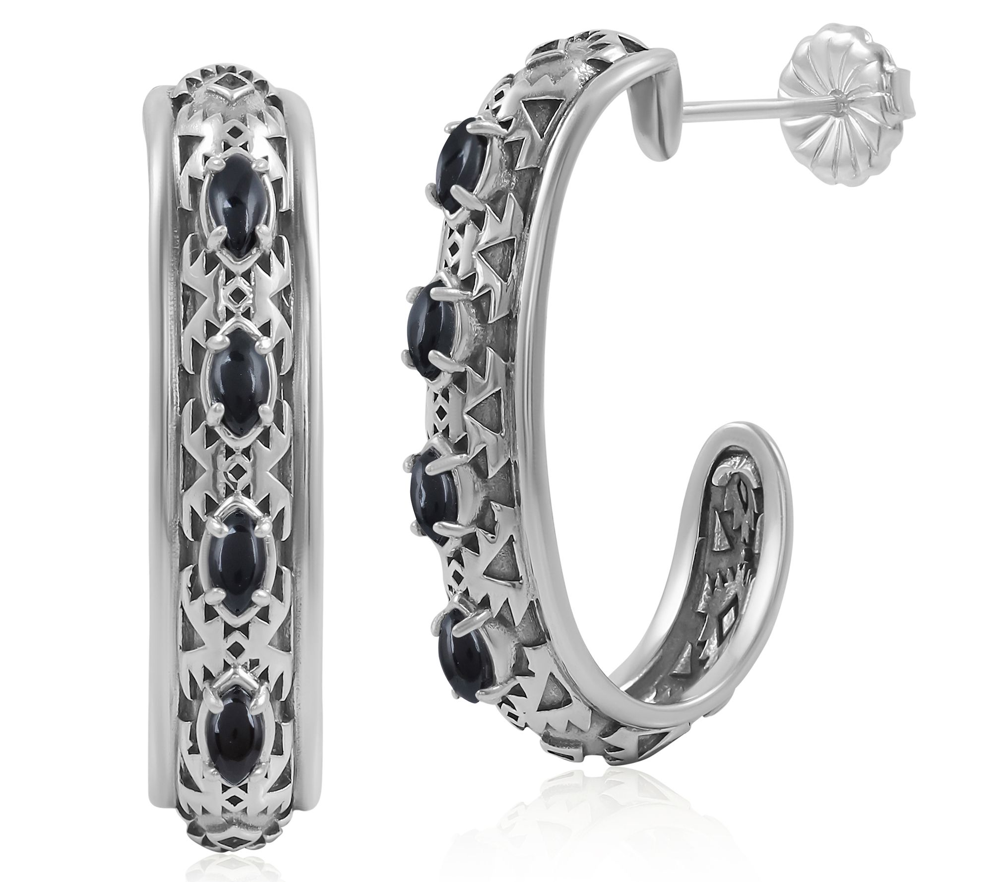 American West Sterling Silver Gemstone J Hoop Earrings