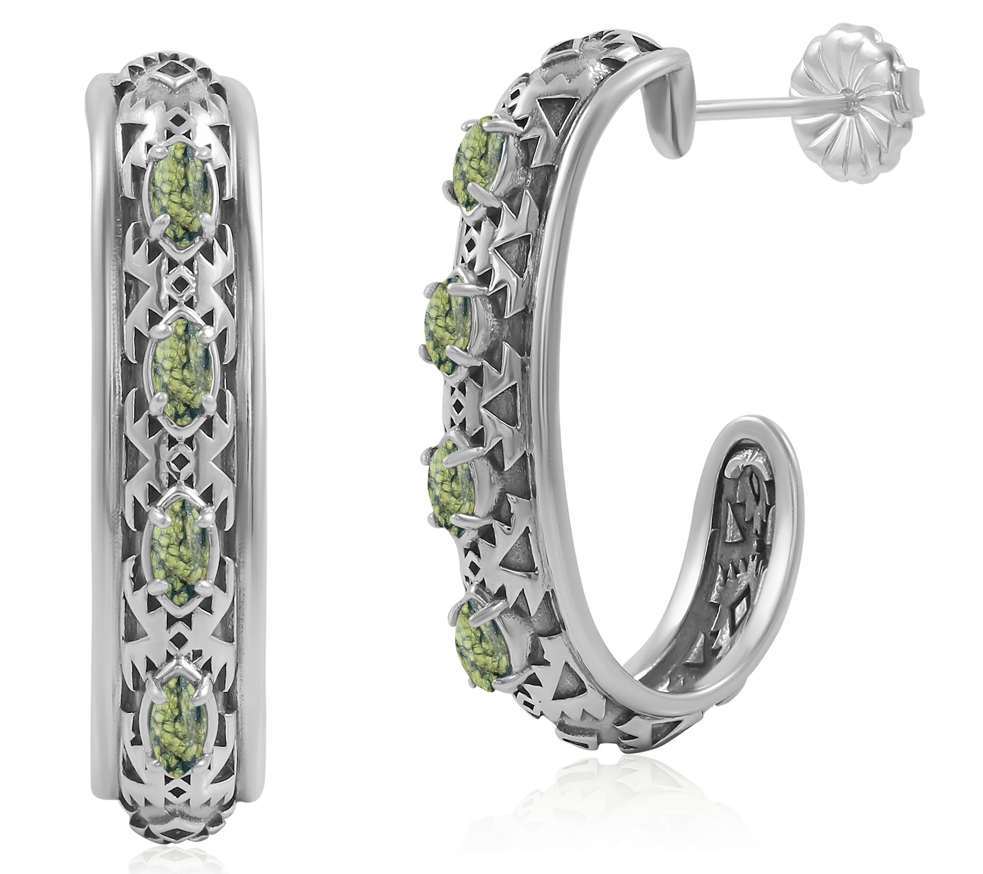 American West Sterling Silver Gemstone J Hoop Earrings