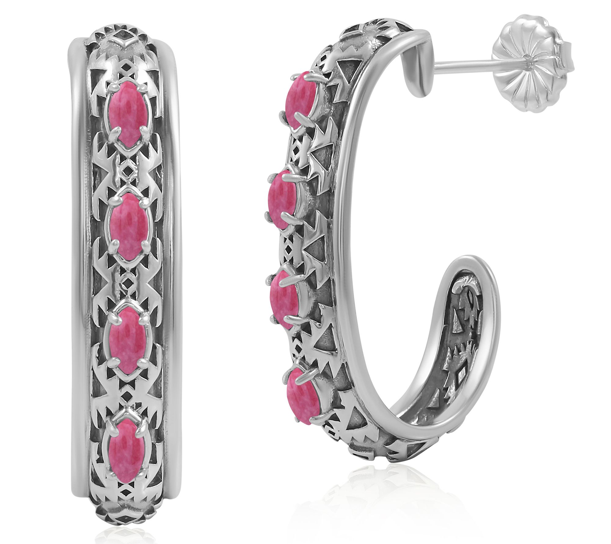 American West Sterling Silver Gemstone J Hoop Earrings