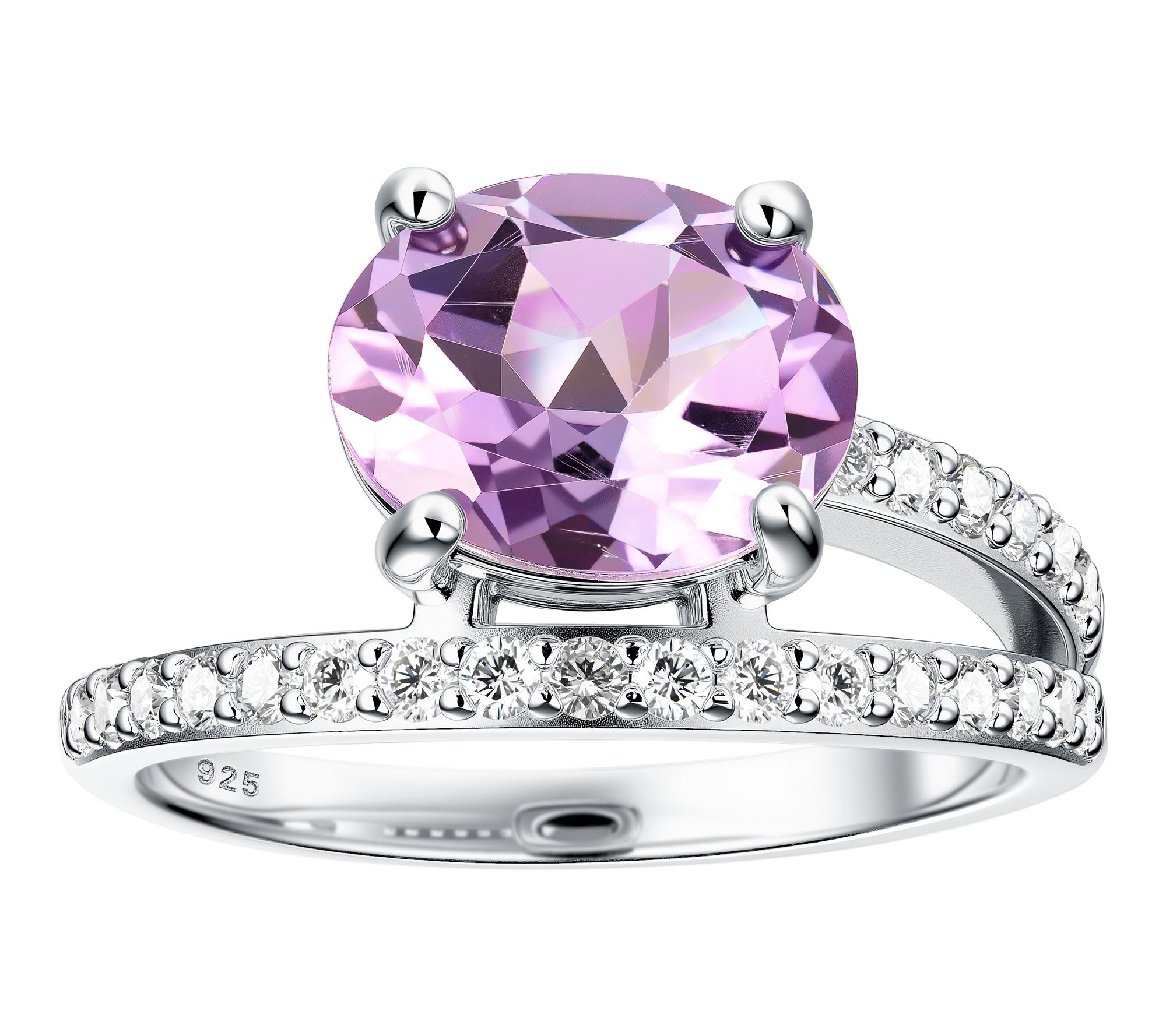 Affinity Gems Amethyst & White Zircon Spiral Ring, Sterling