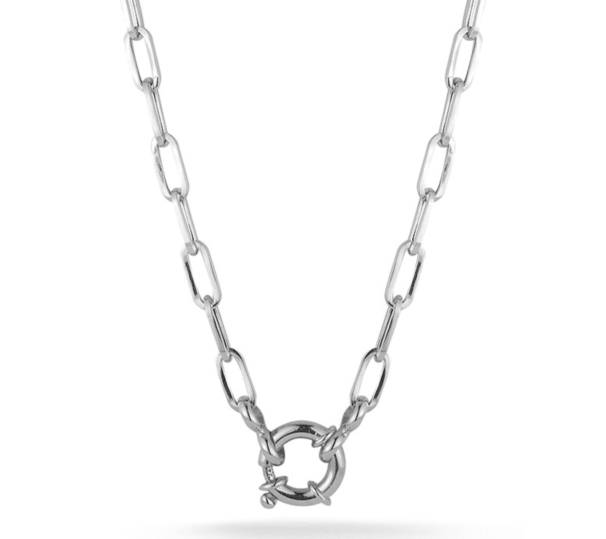 Italian Silver Spring Clasp Paperclip Necklace,Sterling