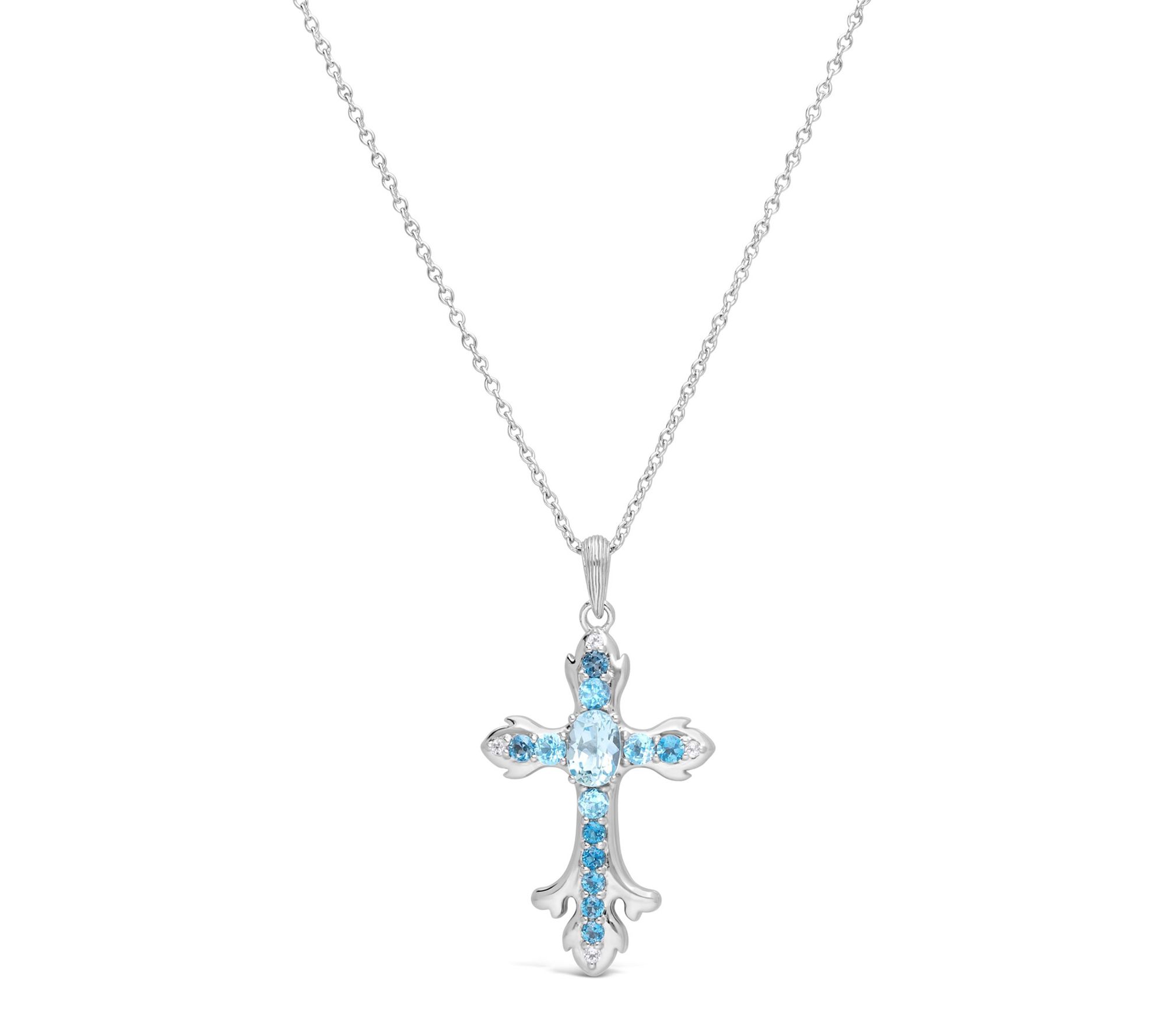 Ariva Sterling Silver Topaz Cross Pendant w/ Chain