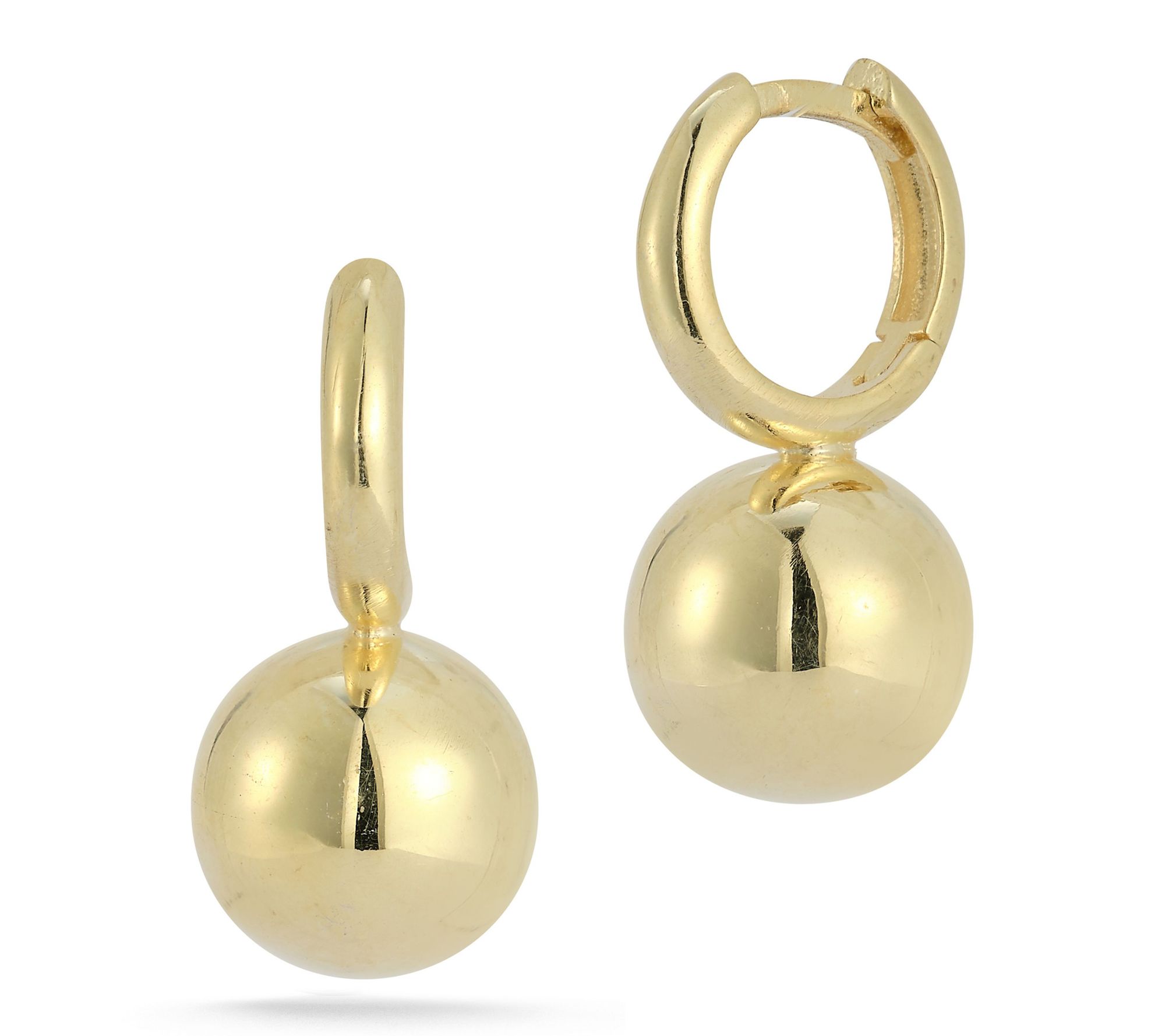 Sterlina Silver Polished Ball Charm Hoop Earrings, Sterling