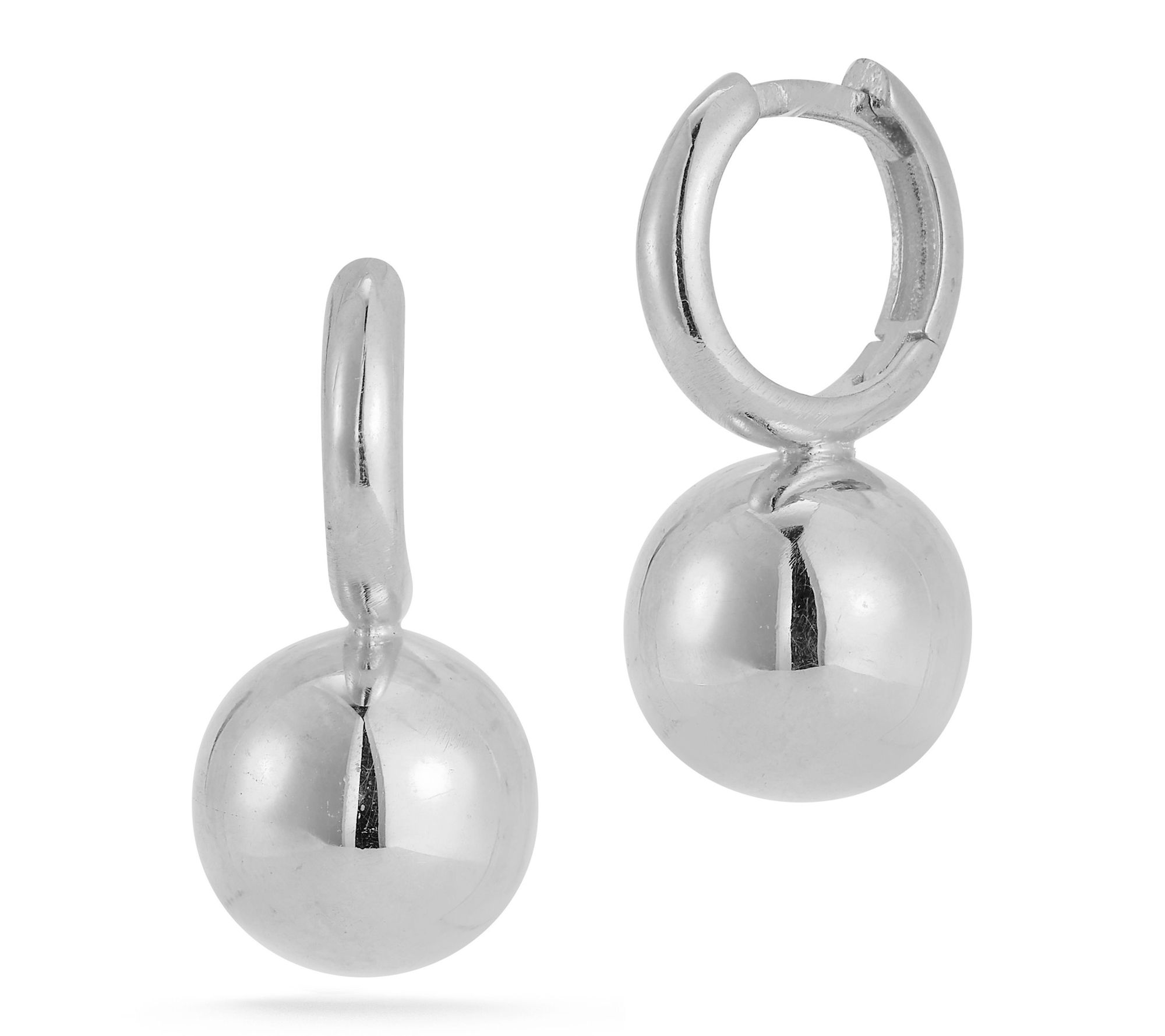 Sterlina Silver Polished Ball Charm Hoop Earrings, Sterling
