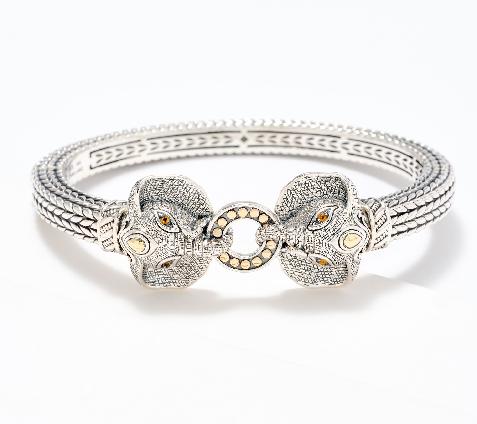 "As Is" JAI Sterling & 14K Figurative Bangle Bracelet 31.9g