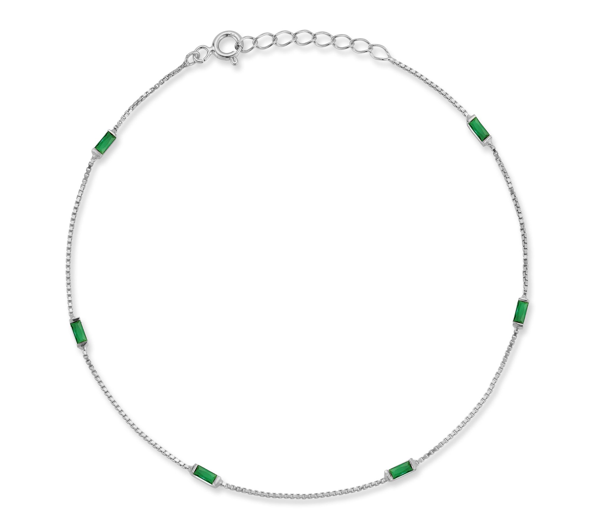 Sterlina Silver Dainty Green Baguette Ankle Bracelet, Sterling