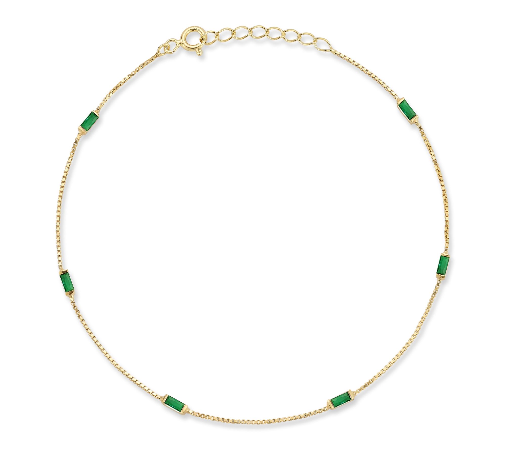 Sterlina Silver Dainty Green Baguette Ankle Bracelet, Sterling