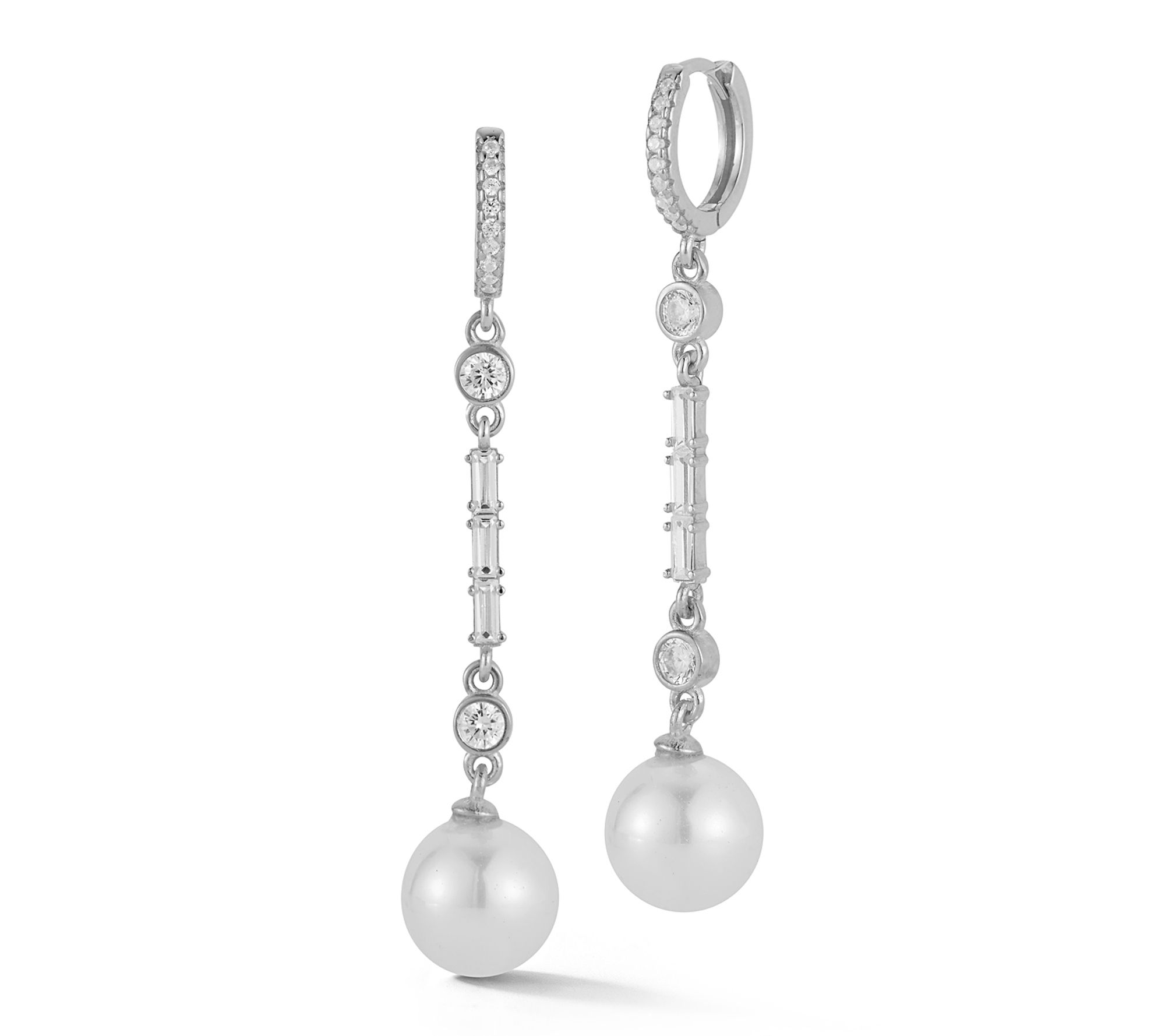 Sterlina Silver Cultured Pearl Drop Hoop Earrings, Sterling