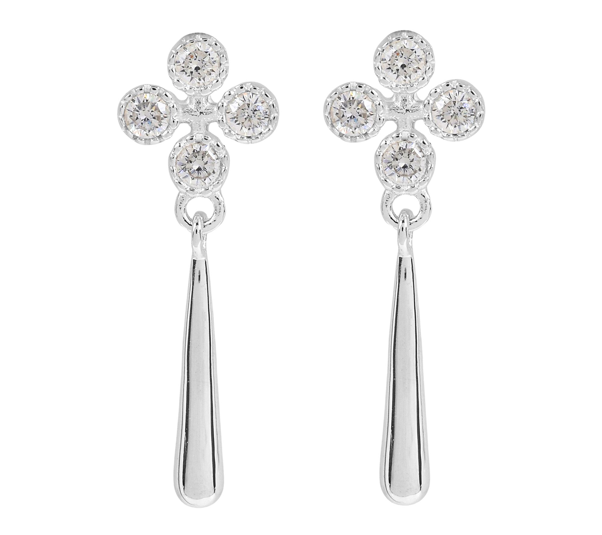 Diamonique Dangle Floral Earrings, Sterling Silver