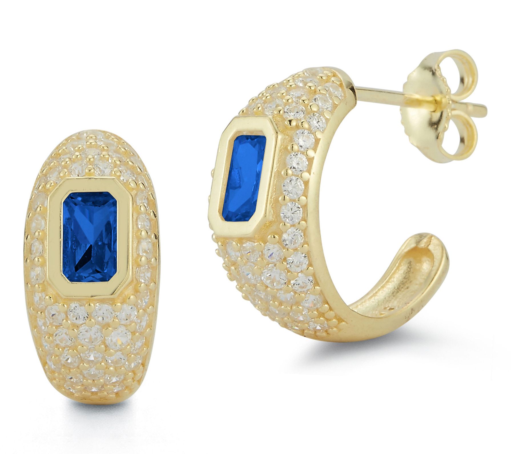 Sterlina Silver Pave Hoop Earrings, 14K Gold Plated