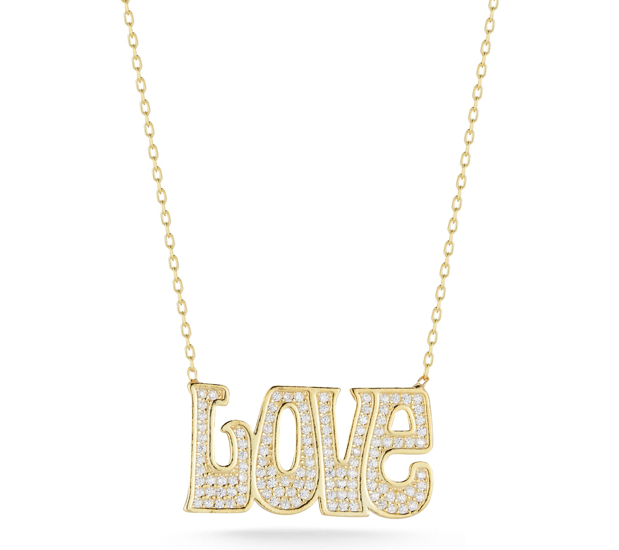 Sterlina Silver Pave Groovy Love Necklace, Sterling