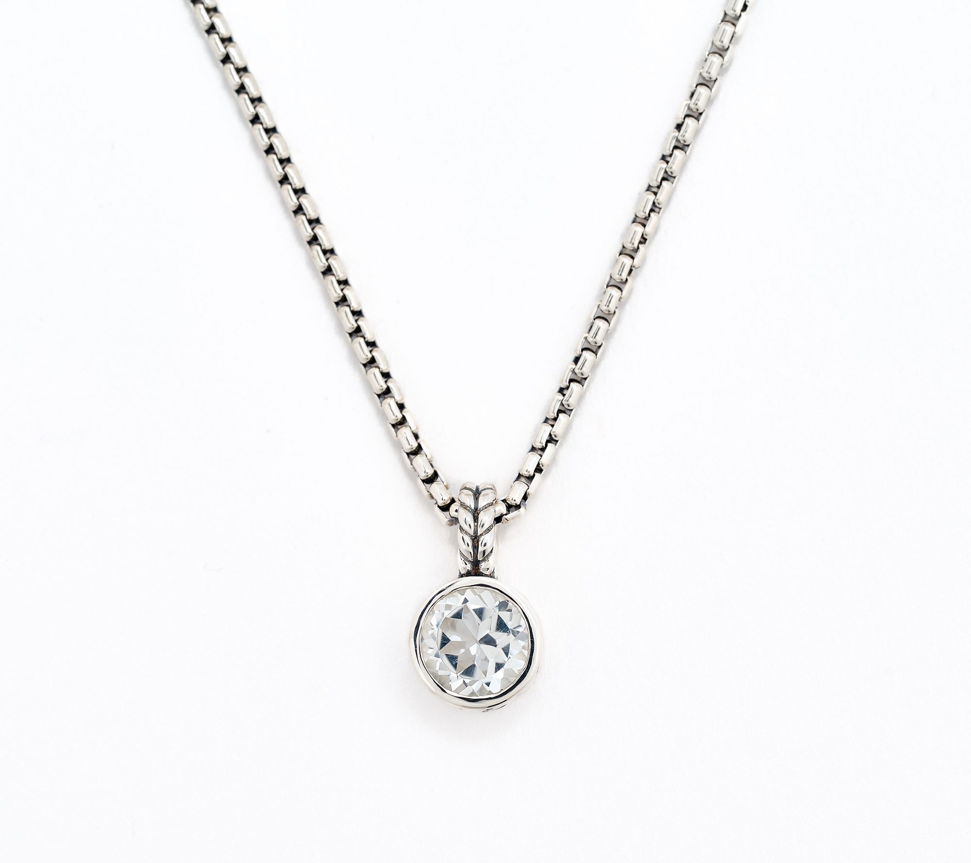 JAI Sterling Silver Solitaire Gem Baby Box Chain Necklace 16-20"