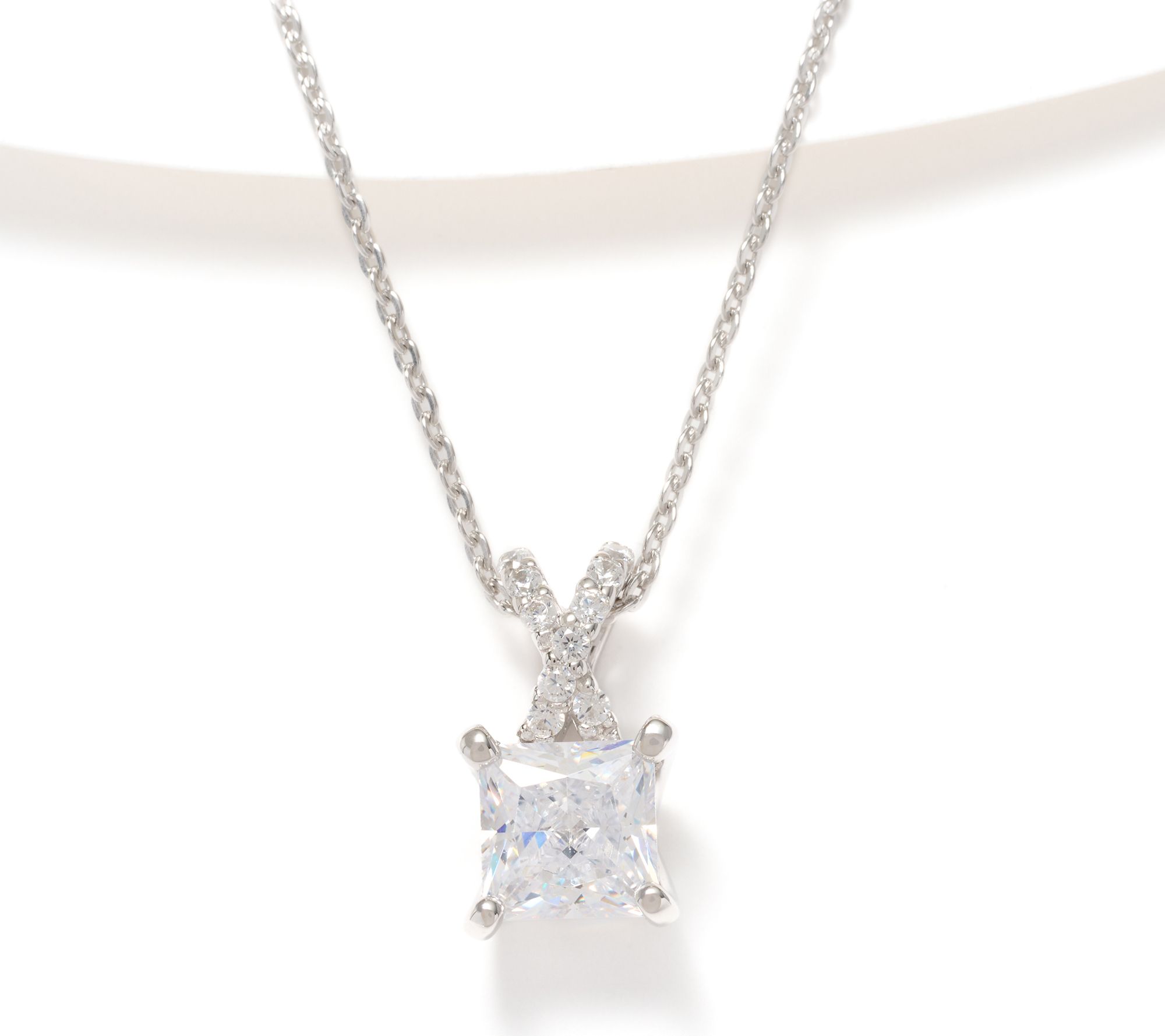 Diamonique Crisscross Necklace, Sterling Silver