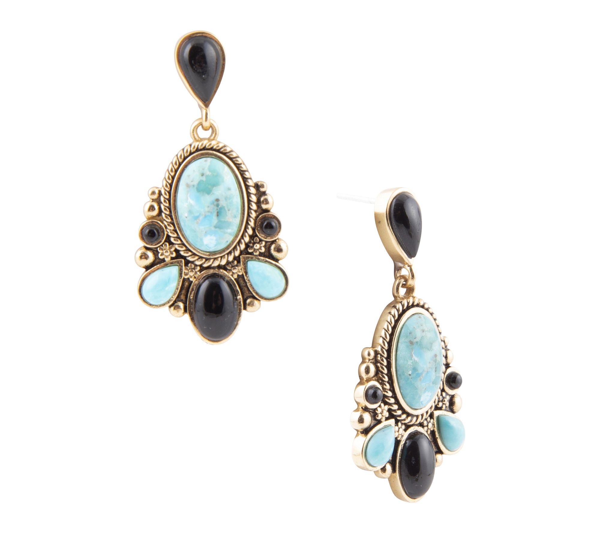 Barse Artisan Crafted Barcelona Turquoise & Onyx Drop Earrings