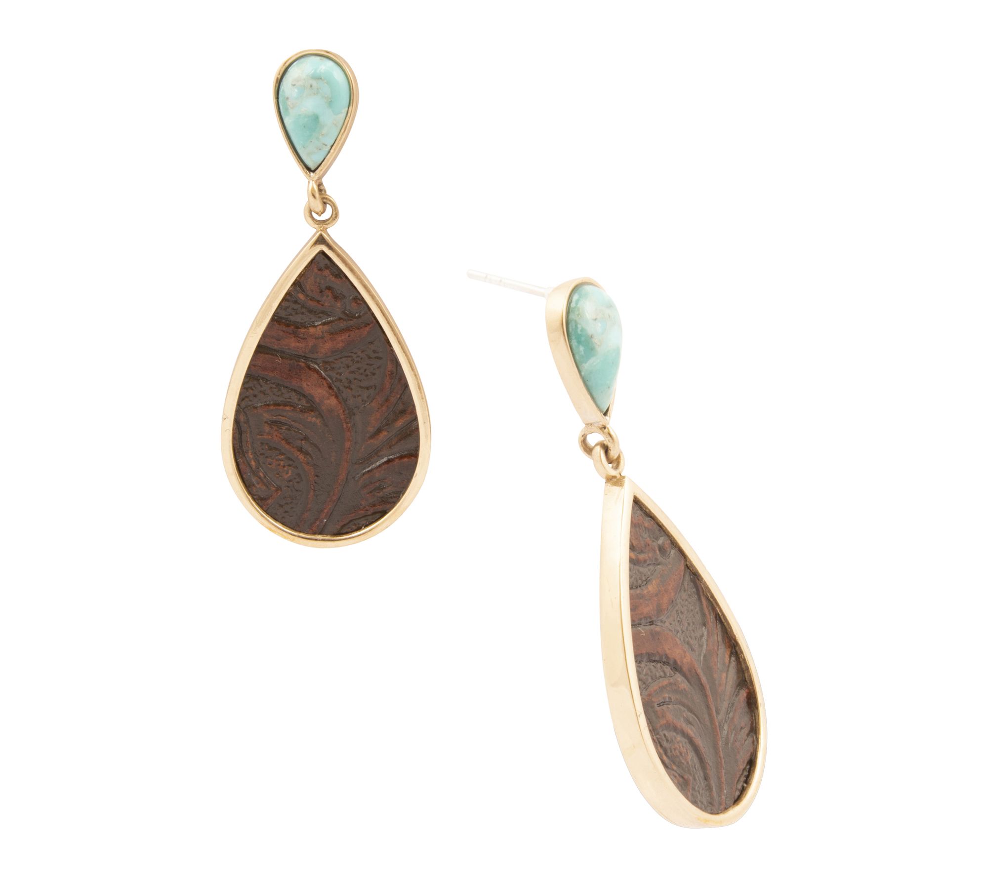 Barse Artisan Crafted Rosette Leather TurquoiseDrop Earrings