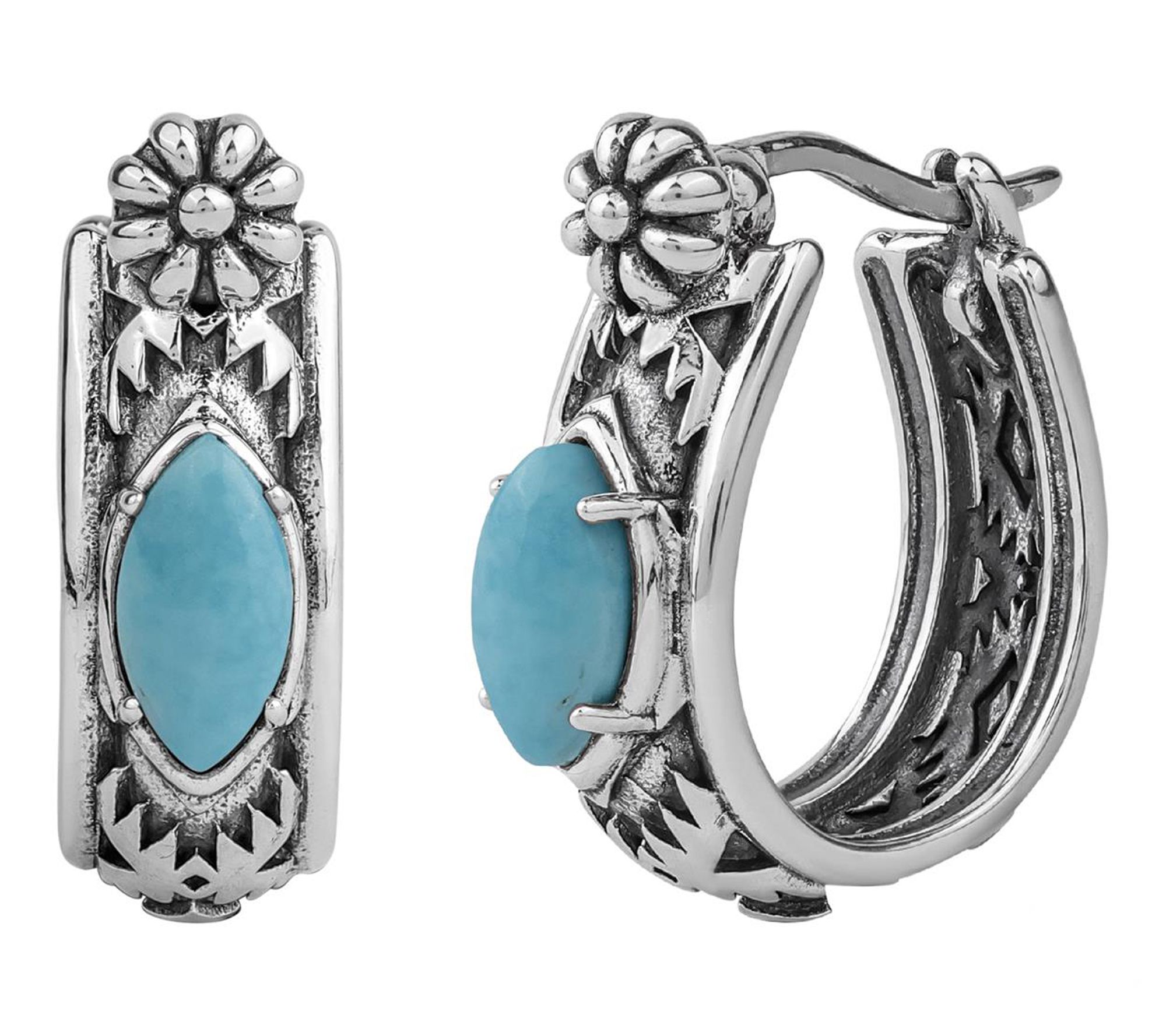 American West Sterling Marquise Gemstone Huggie  Hoop Earrings