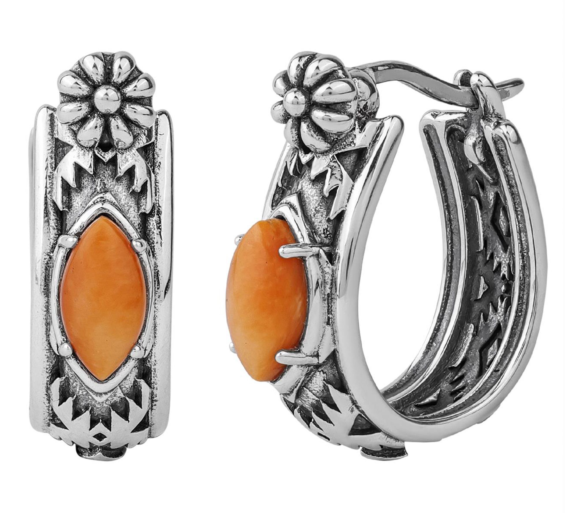American West Sterling Marquise Gemstone HuggieHoop Earrings