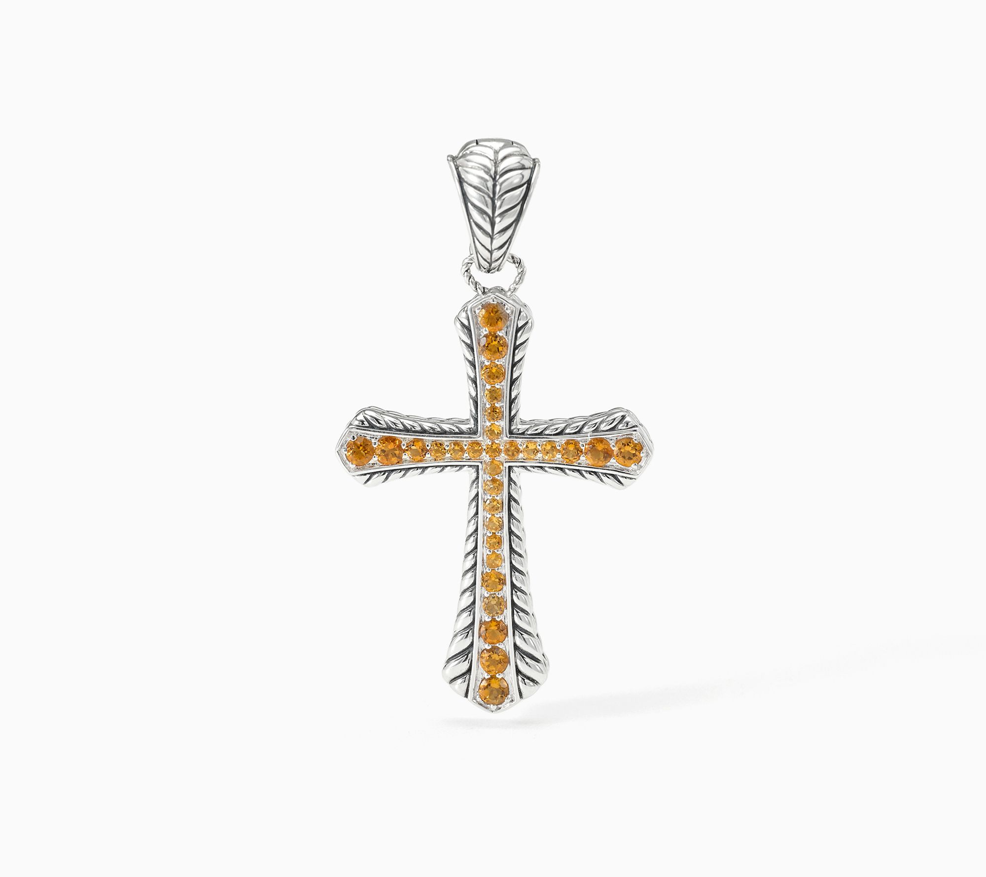 JAI Sterling Silver Basketweave Cross Gemstone Enhancer, 1cttw
