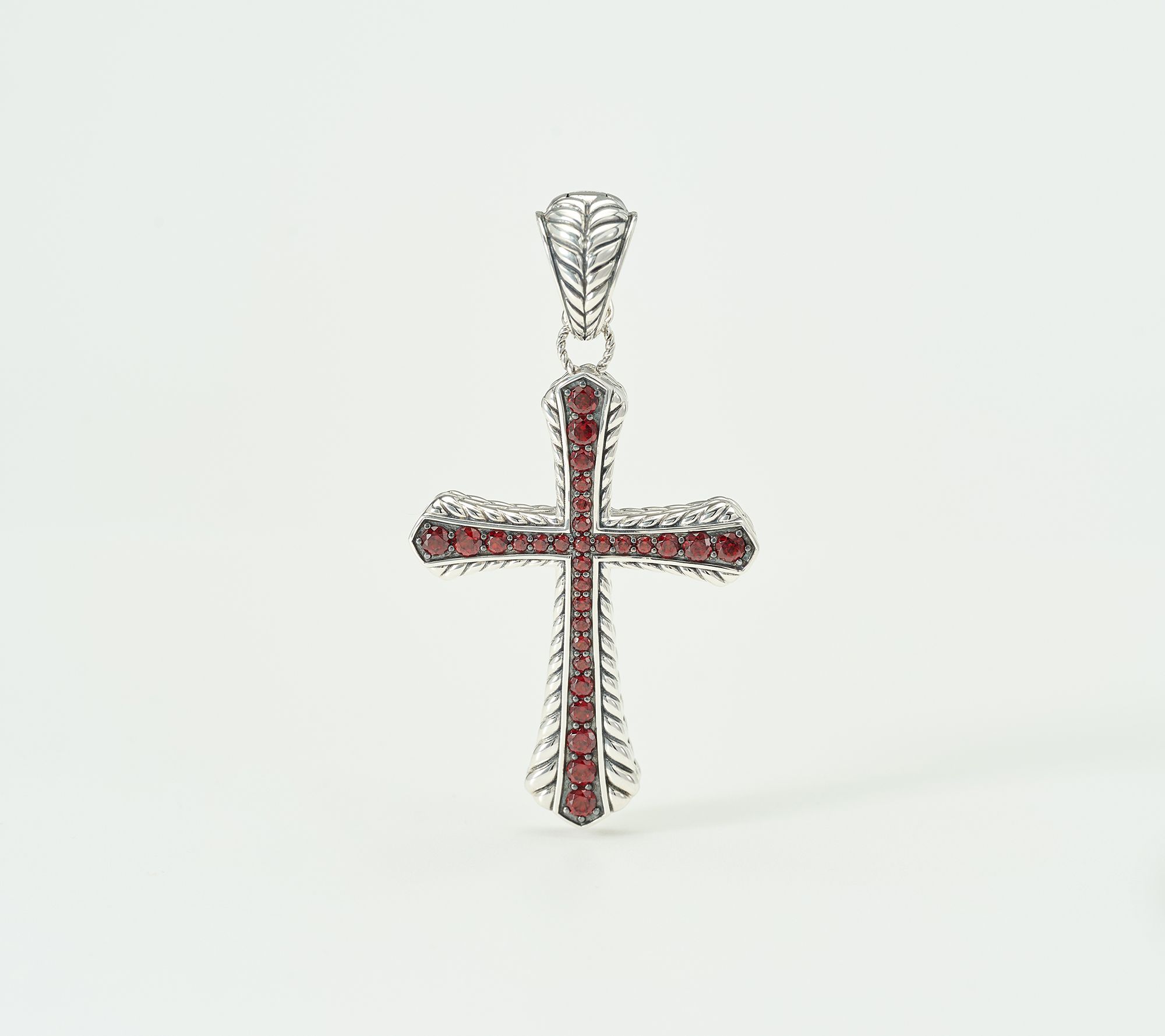 JAI Sterling Silver Basketweave Cross Gemstone Enhancer, 1cttw