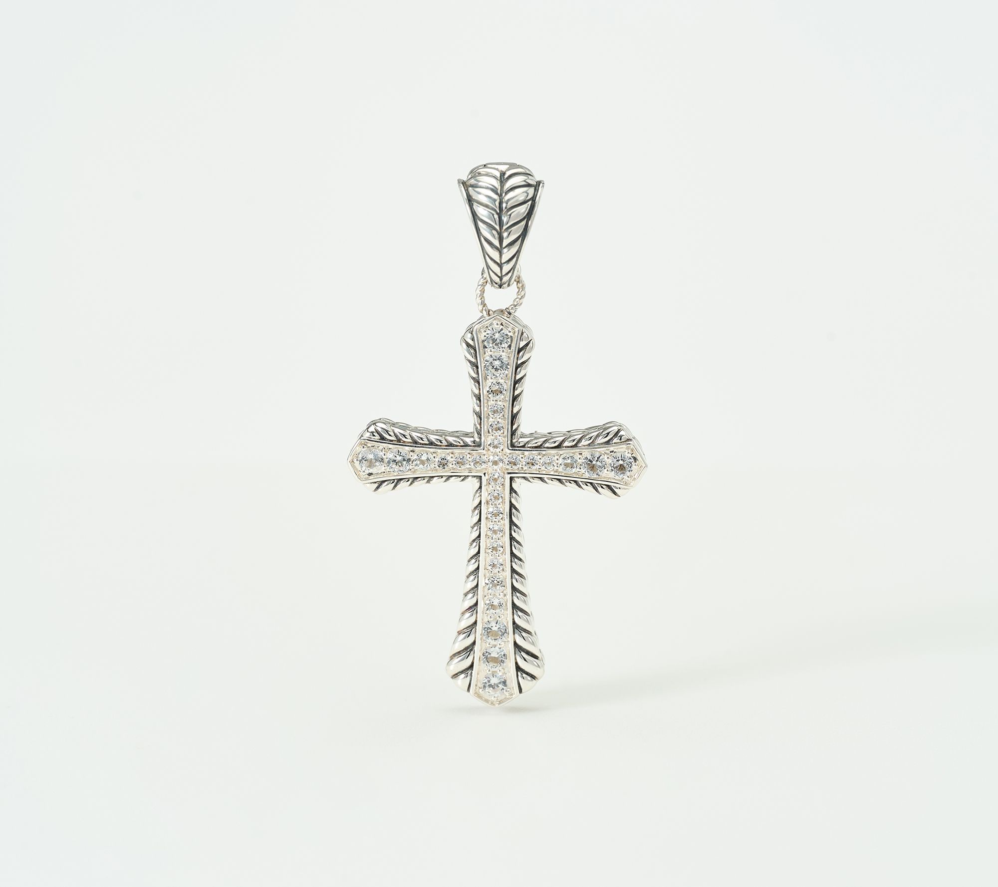 JAI Sterling Silver Basketweave Cross Gemstone Enhancer, 1cttw