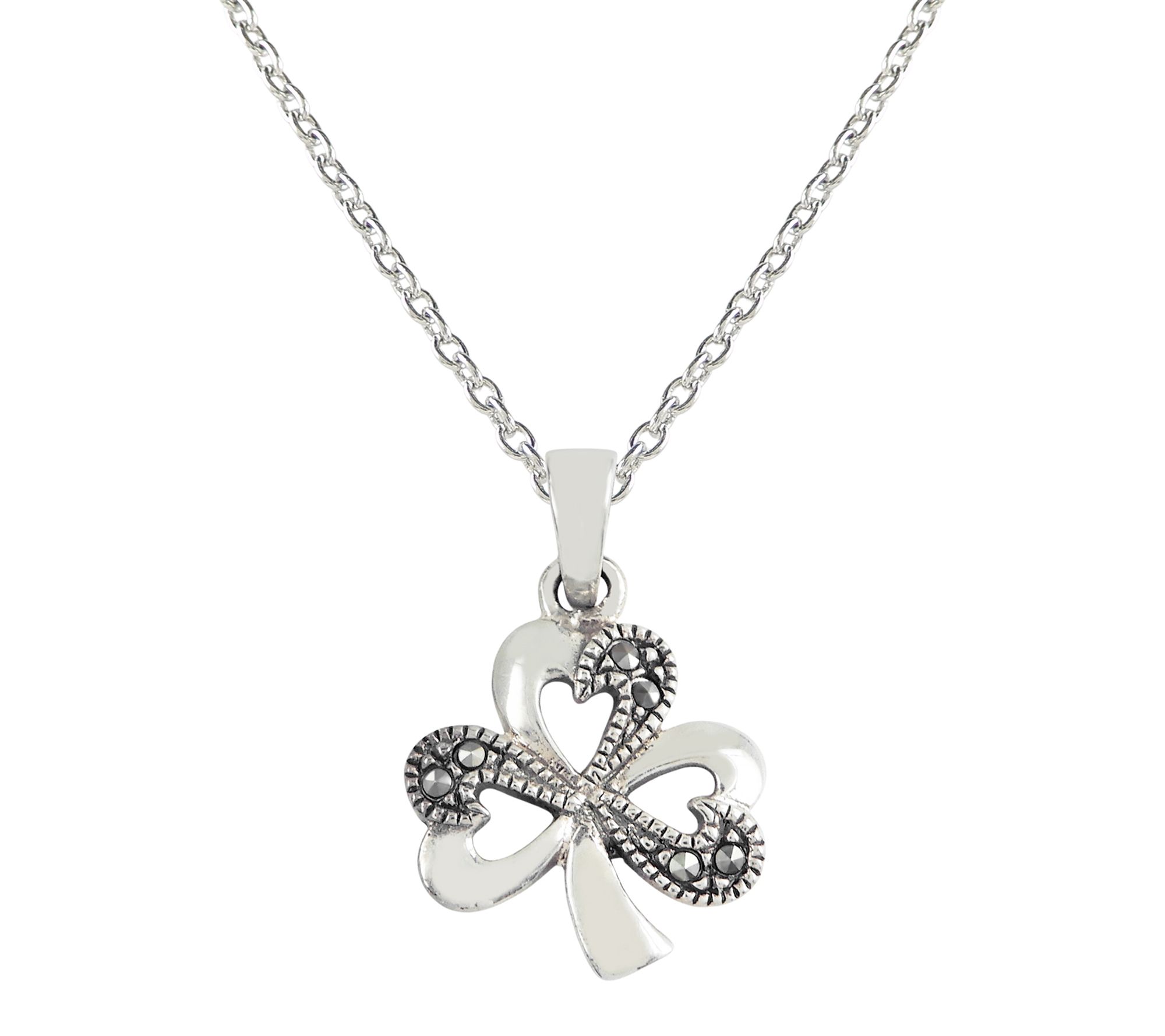 Suspicion Marcasite Shamrock Pendant w/ Chain,Sterling Silver