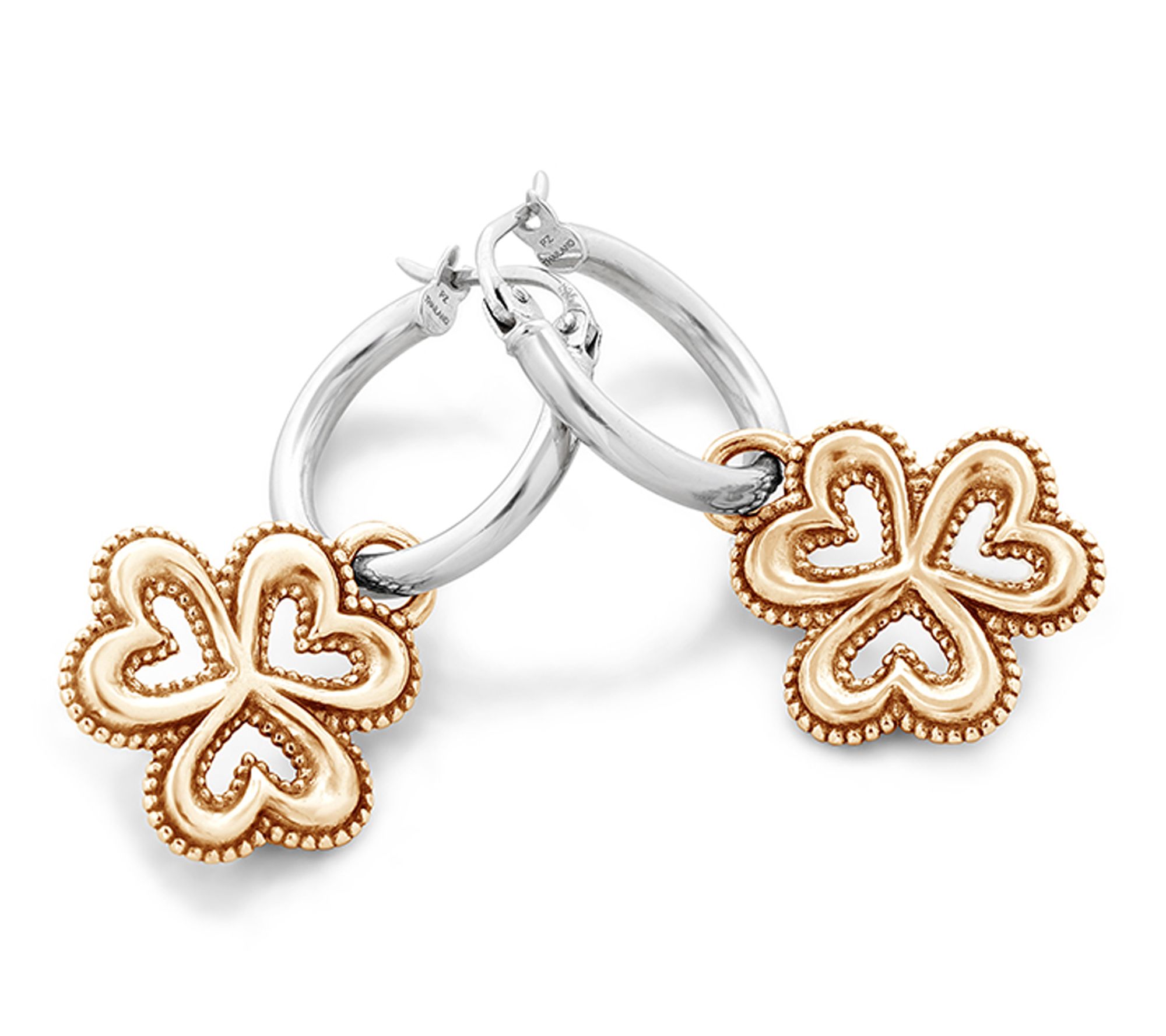 Or Paz Sterling Silver Clover Charm Hoop Earrings