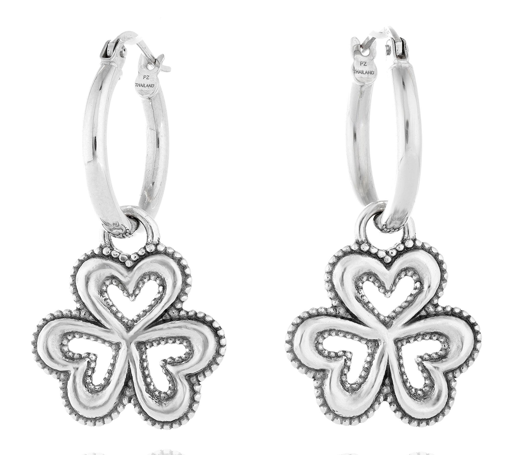 Or Paz Sterling Silver Clover Charm Hoop Earrings