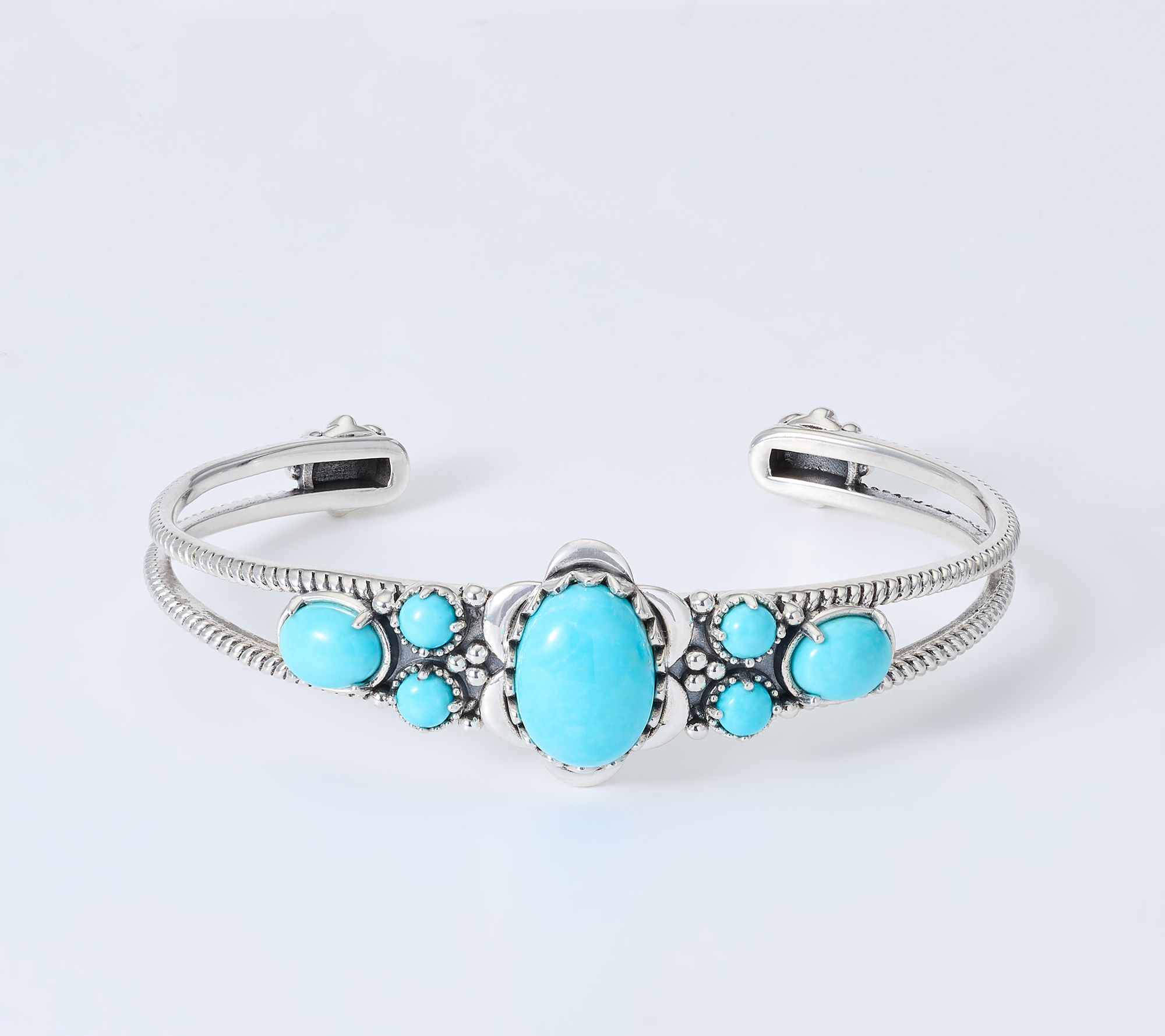 American West Sterling Silver Oval & Round Kingman Turquoise Cuff