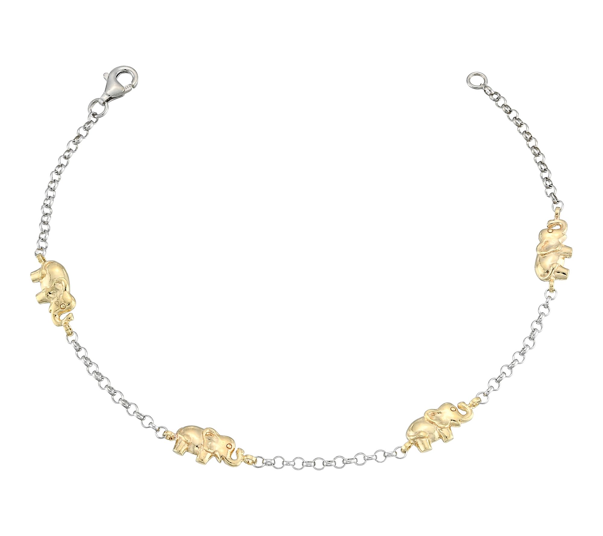 Silver Style Two-Tone Rolo Chain Elephant Bracelet, Sterling