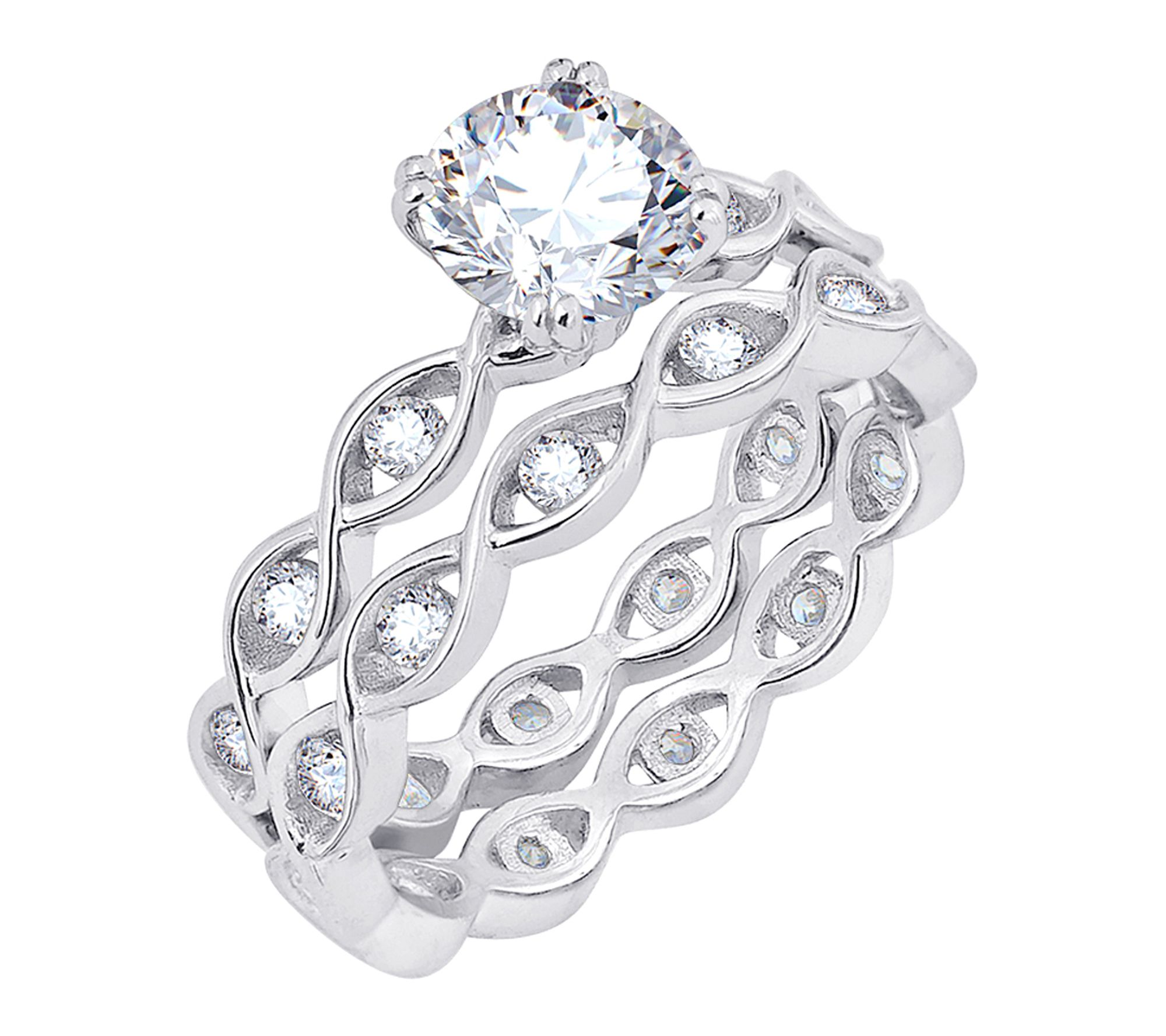 Diamonique 2.15 Engagement & W edding Band Rin g Set, Sterling