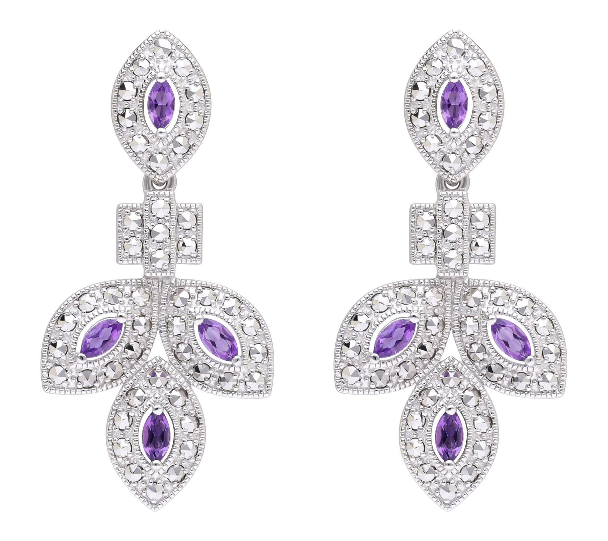 Dallas Prince C hrome Marcasite Gemstone Bloss om Earrings