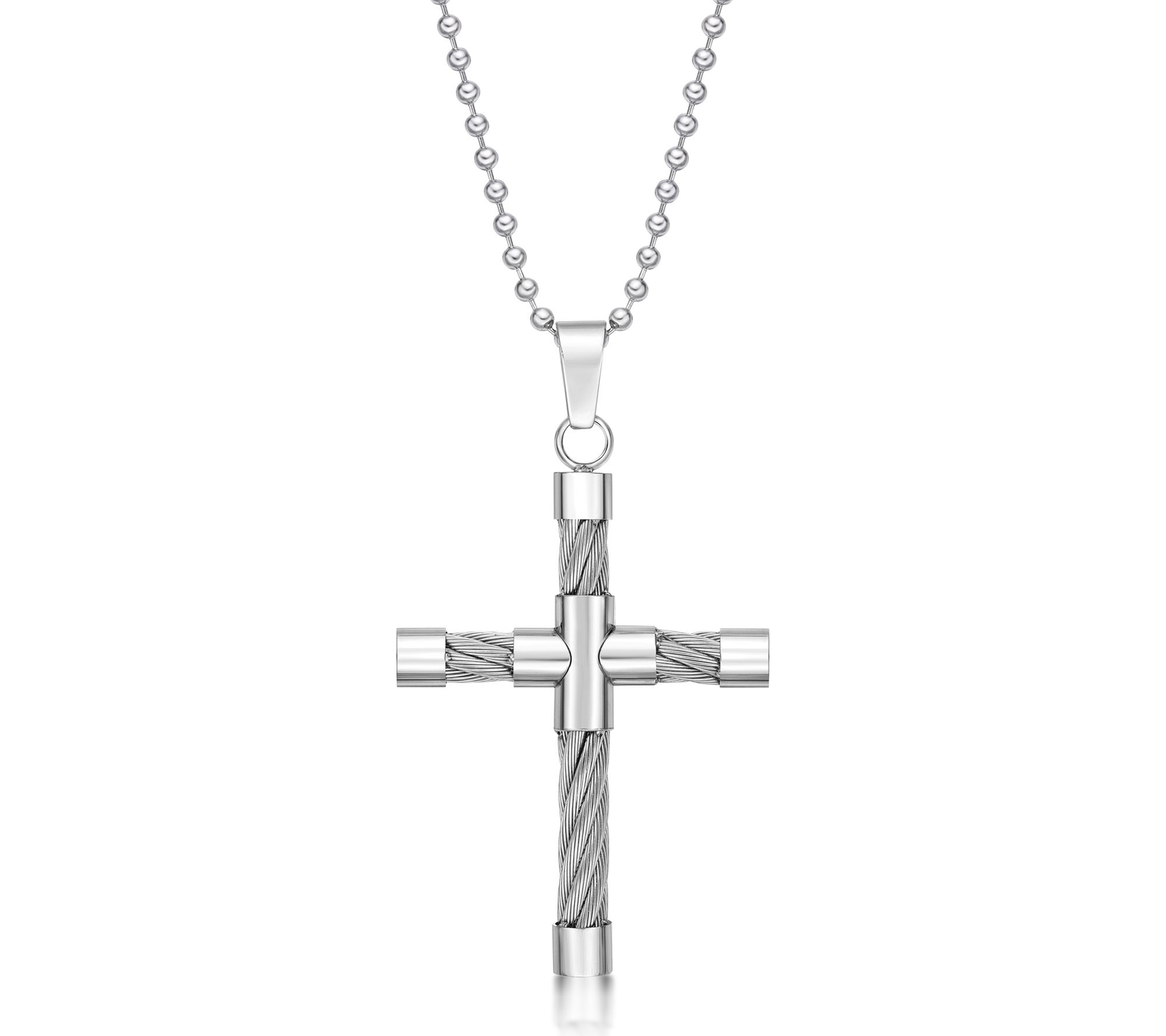 LYNX Men's Stainless Steel 5MM Cable Cross Pendant w/ Chain
