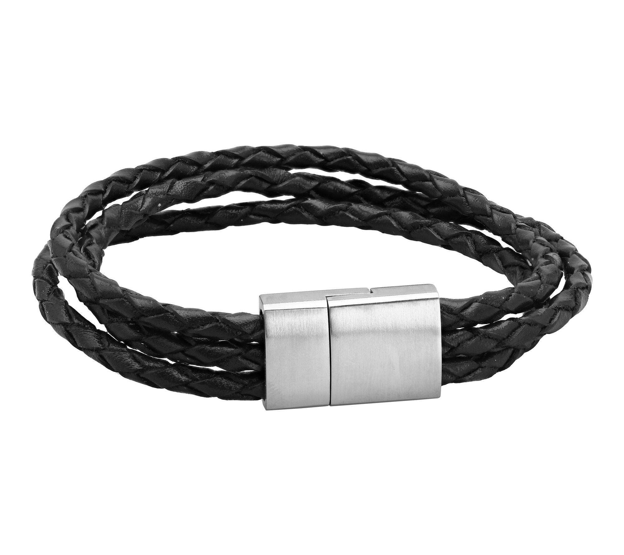 LYNX Men's Stainless Steel Triple Band Braided Leather Bracelet | QVC