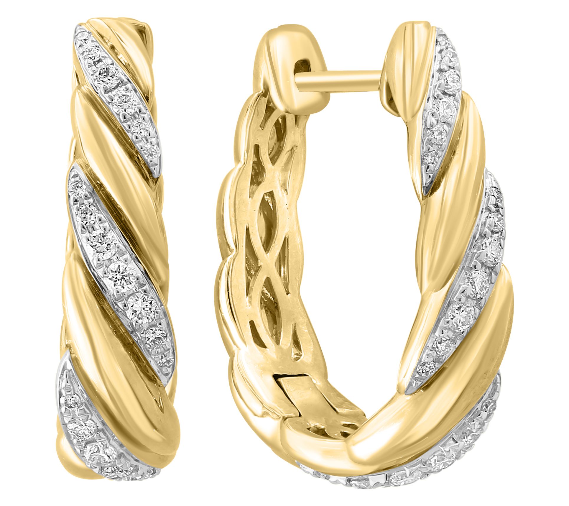 Effy Diamond Twisted Hoop Earrings, 14K Gold