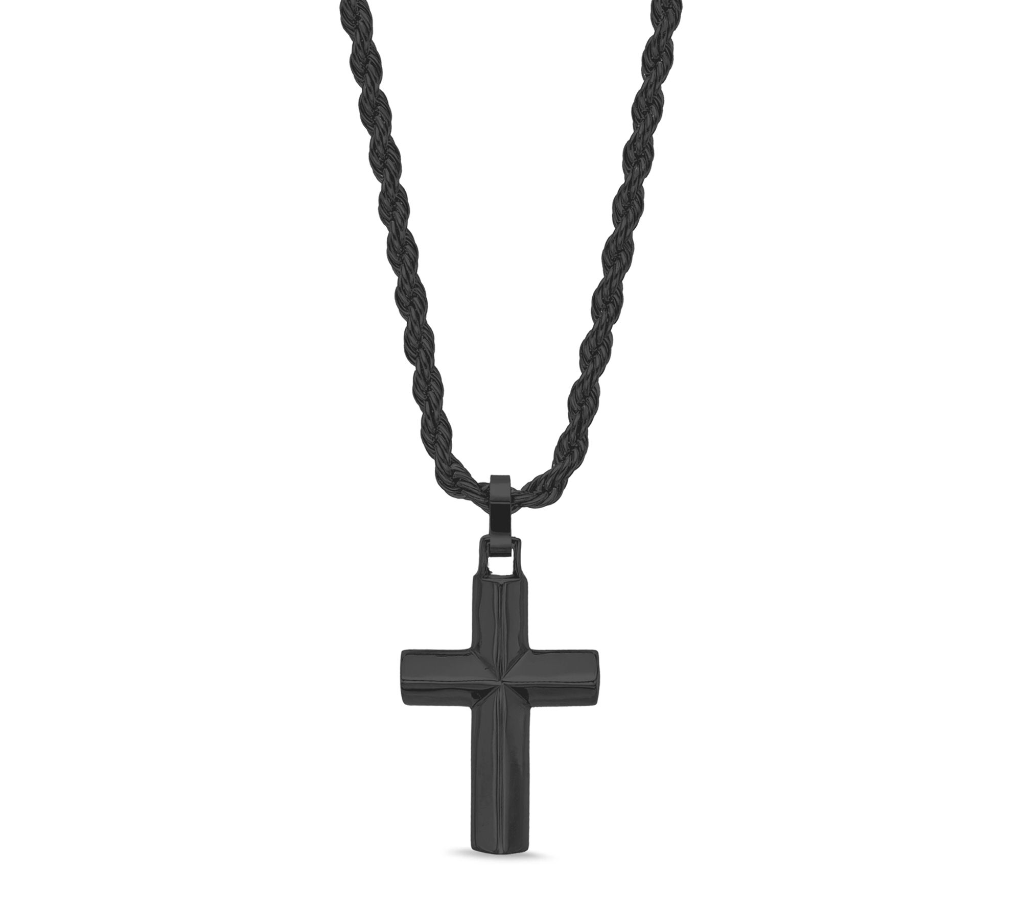 LYNX Men's Cross Stainless Steel Necklace on Rope Chain 22"