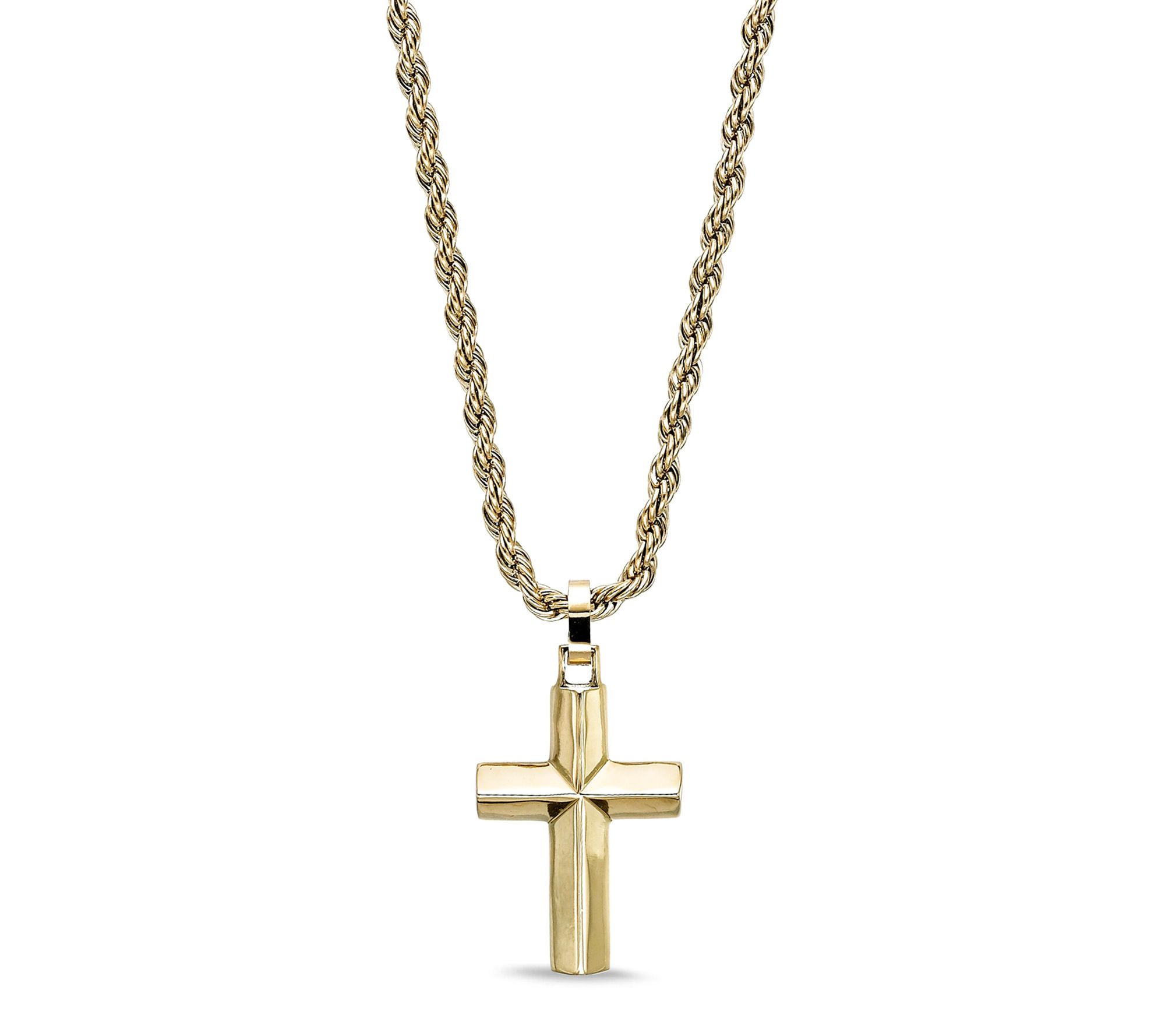 LYNX Men's Cross Stainless Steel Necklace on Rope Chain 22"