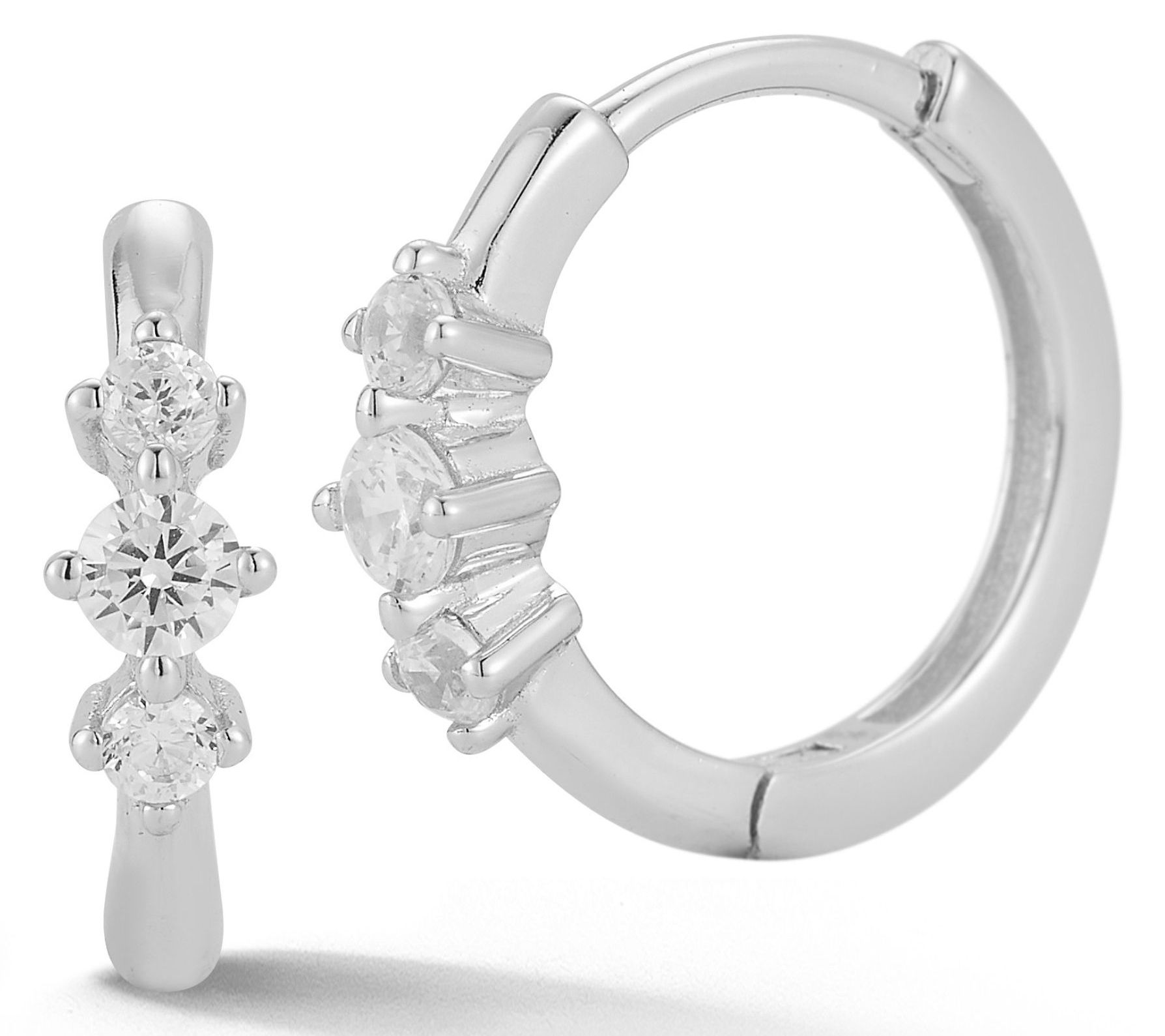 Sterlina Silver Three Stone Hinged Hoop Earrings, Sterling