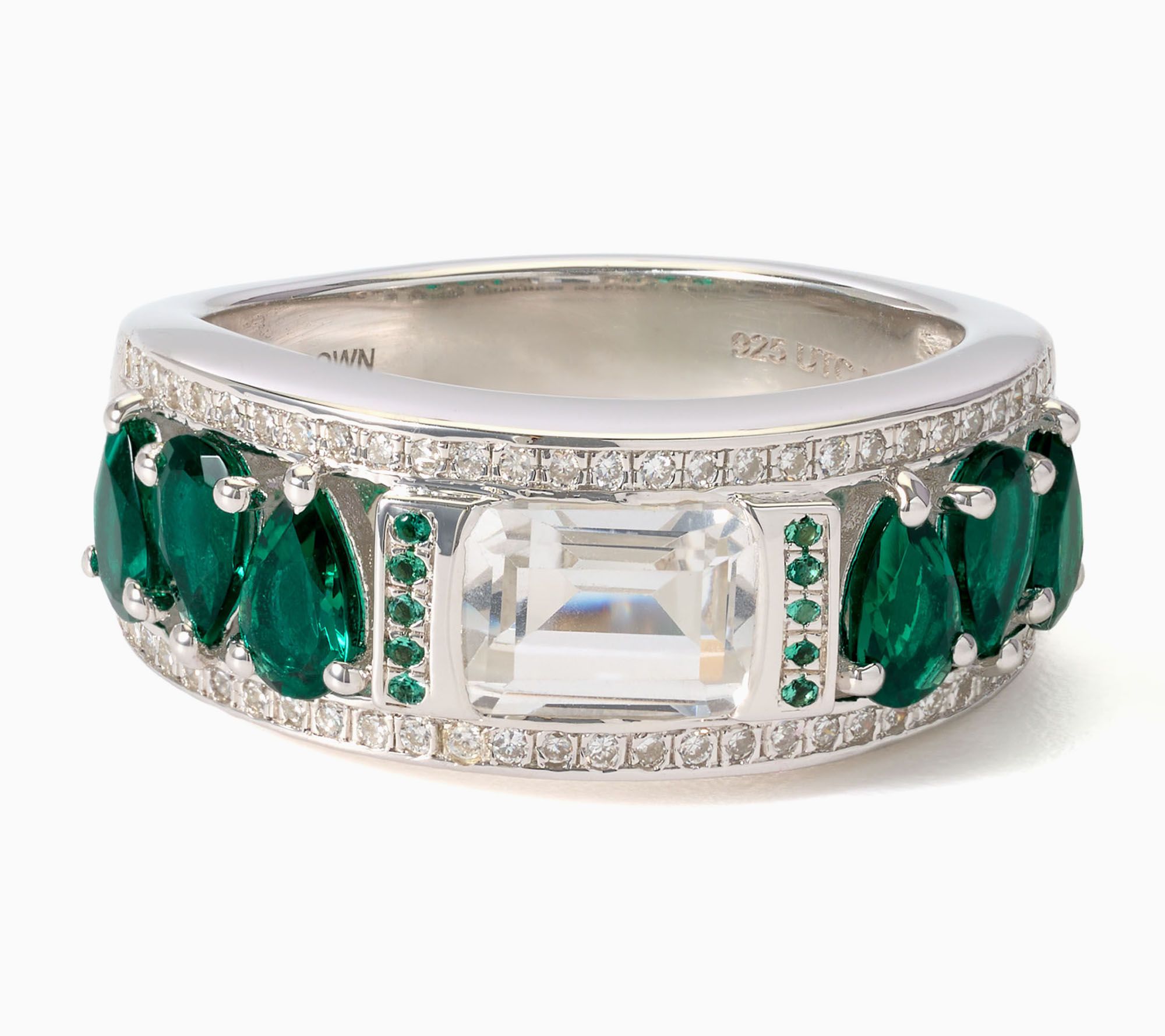 Gemistry Lab Grown Emerald & Diamond Band Ring, Sterling Silver