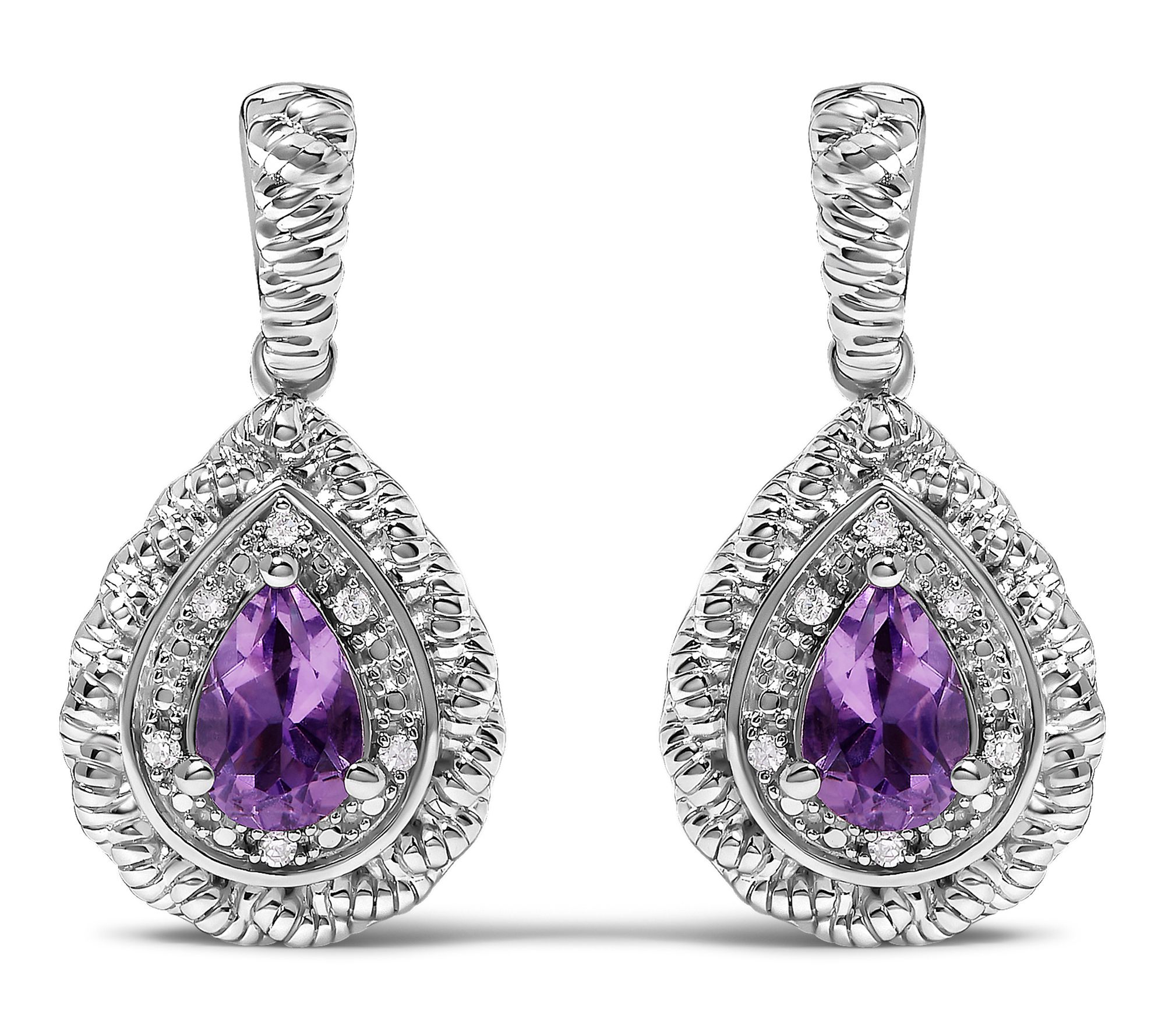 Haus of Brilliance Amethyst & Diamond Drop Earrings, Sterling