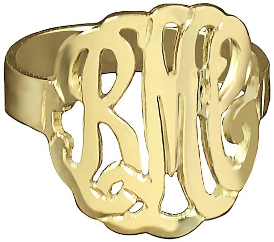 14K Yellow Gold-Plated Personalized Curved Monogram Ring
