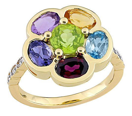 18K Gold-Plated 3.35 cttw Gemstone & Diamond Accent Ring