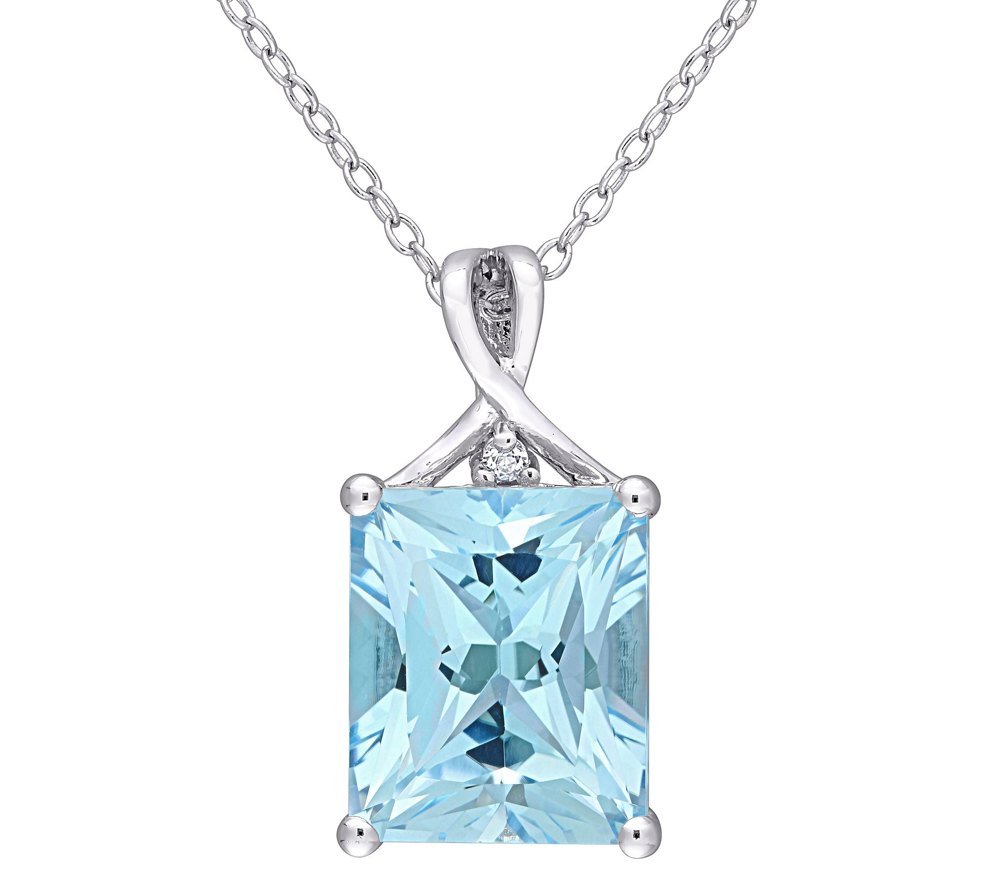 Sterling 7.45 cttw Blue Topaz & White Topaz Pendant w/ Chain