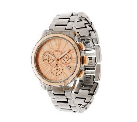 Vicence 14K Gold Bezel Chronograph Ceramic Link Watch